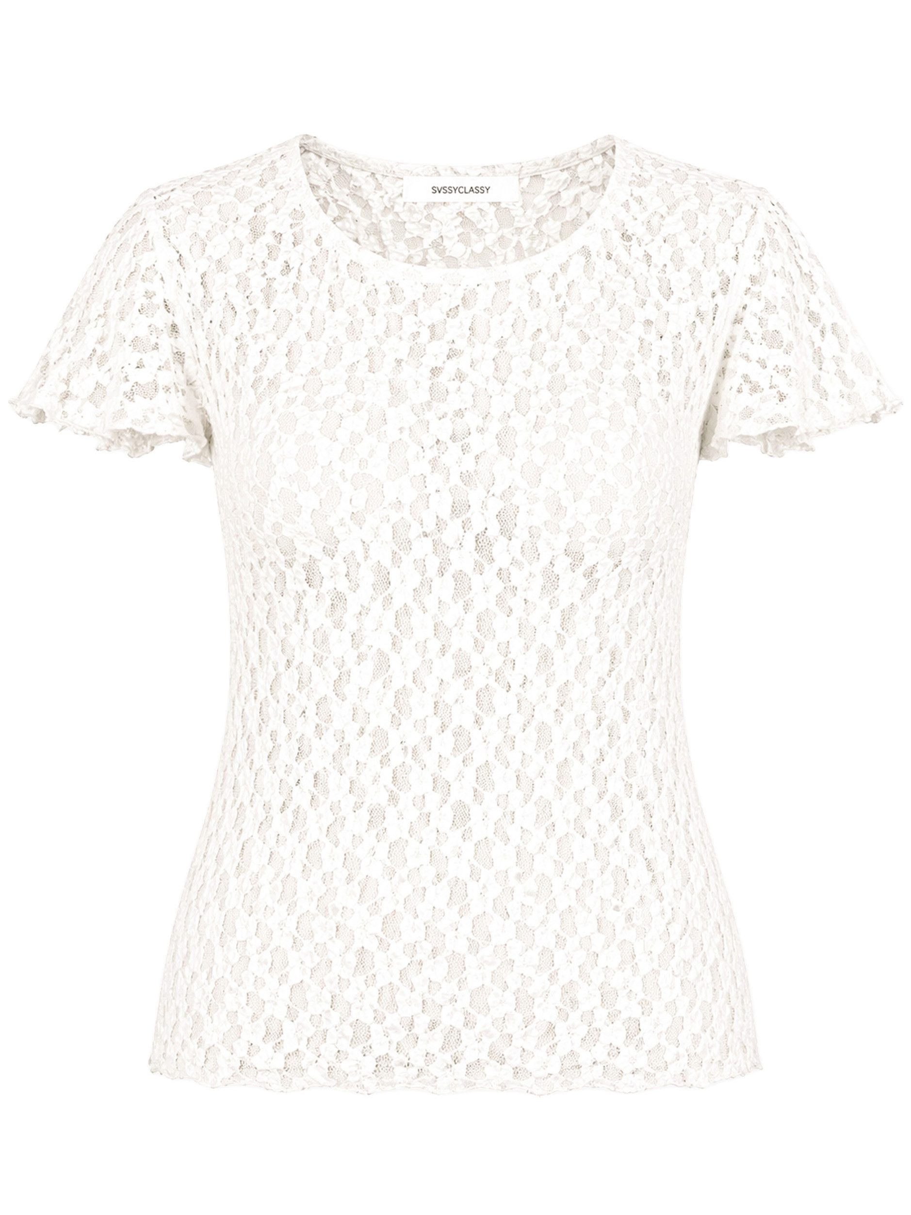 SASSYCLASSY T-Shirt Spitzen Shirt mit Flügelärmel für Damen Elegantes T-Shirt in floralem Muster mit leicht transparenter Optik