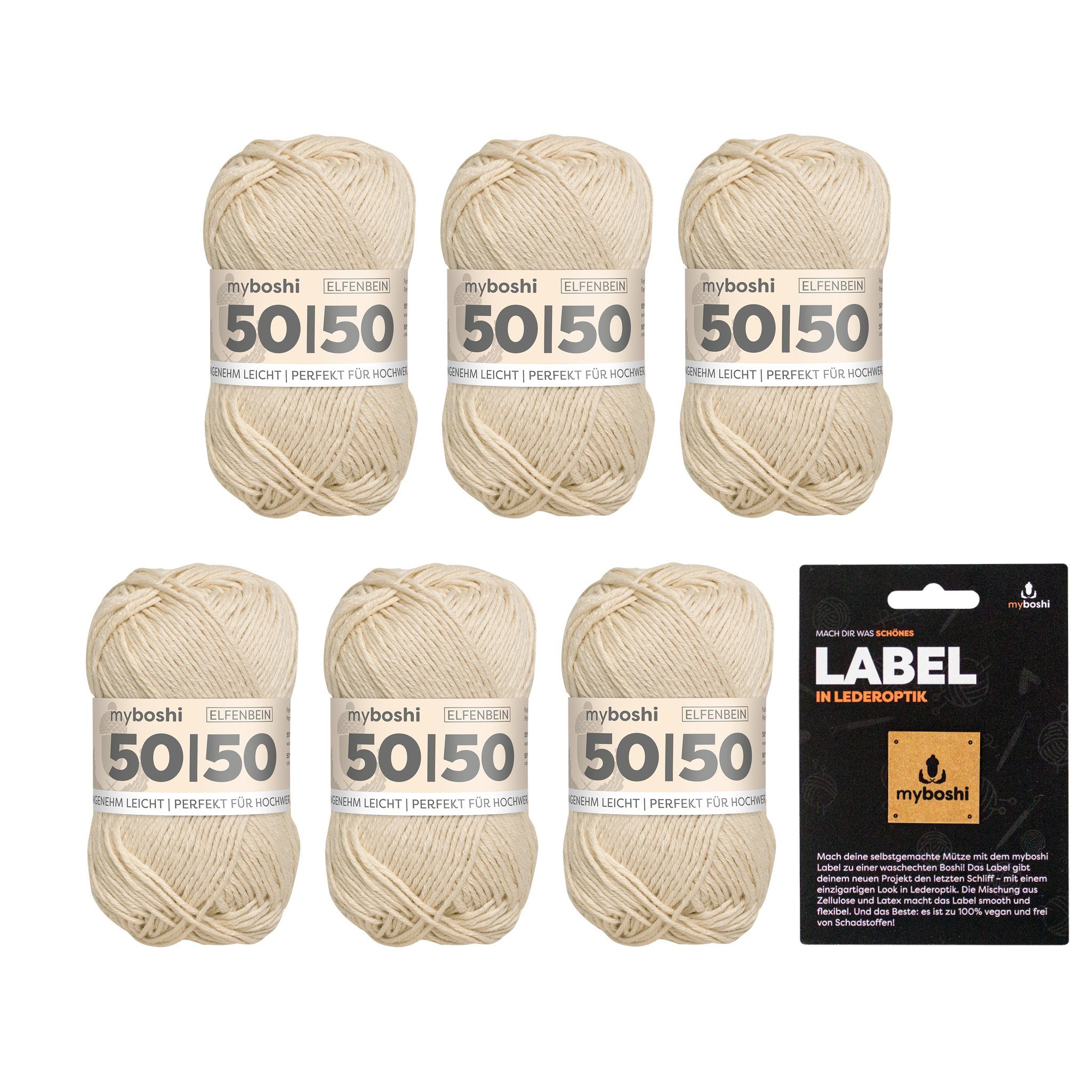 myboshi 50/50 Wolle, Merinowolle, mit Label Häkelwolle, 110 m (6-St., 50/50 Wolle mit Label Baumwolle Merinowolle), Uni
