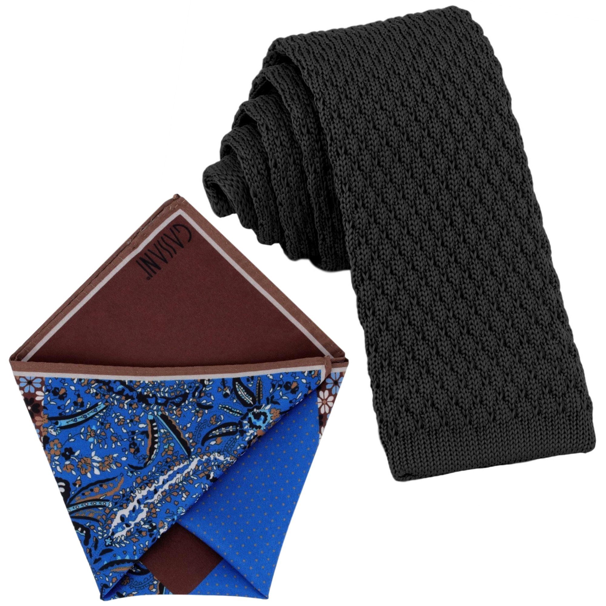 GASSANI Krawatte Herren-Krawatte Strick-Krawatte Uni, z. Anzug Schmal Slim, Rhomben (Set, 2-St., Wollkrawatte, Gestrickt, Einstecktuch, Paisley, Gemustert, Punkte, Gepunktet) Woll-Schlips Kavalierstuch Dots Pünktchen Rauten Blumen, Seide Touch