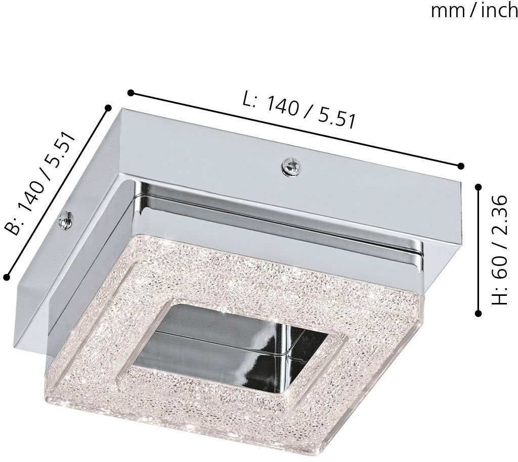 EGLO Deckenleuchte FRADELO Deckenlampe, Stahl, Kunststoff, Glas, IP20, Flurlampe, Lampe, LED fest integriert, Warmweiß, Wand- / Deckenleuchte, L14 x B14 x H6,0, chrom, 1X3,2W inkl.