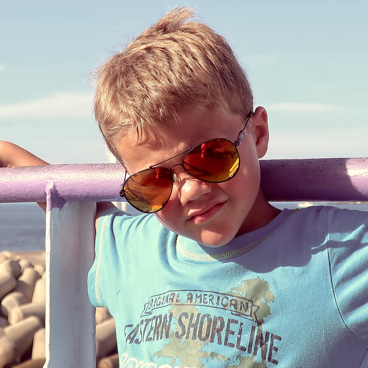 ActiveSol Sonnenbrille Iron Air, Pilotenbrille, 6 - 10 Jahre (inklusive Brillenputztuch und Schiebeschachtel) polarisiert, UV400, Memory-Metall