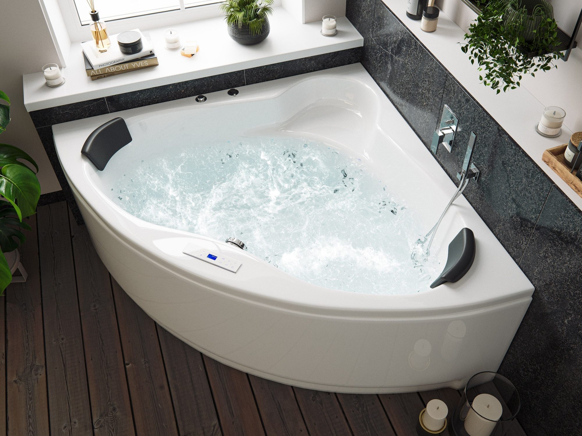 Magnolia Home Whirlpool-Badewanne Deluxe Whirlpool Set SELENE ULTRA mit 80 Düsen und LEDs Befüllung Über