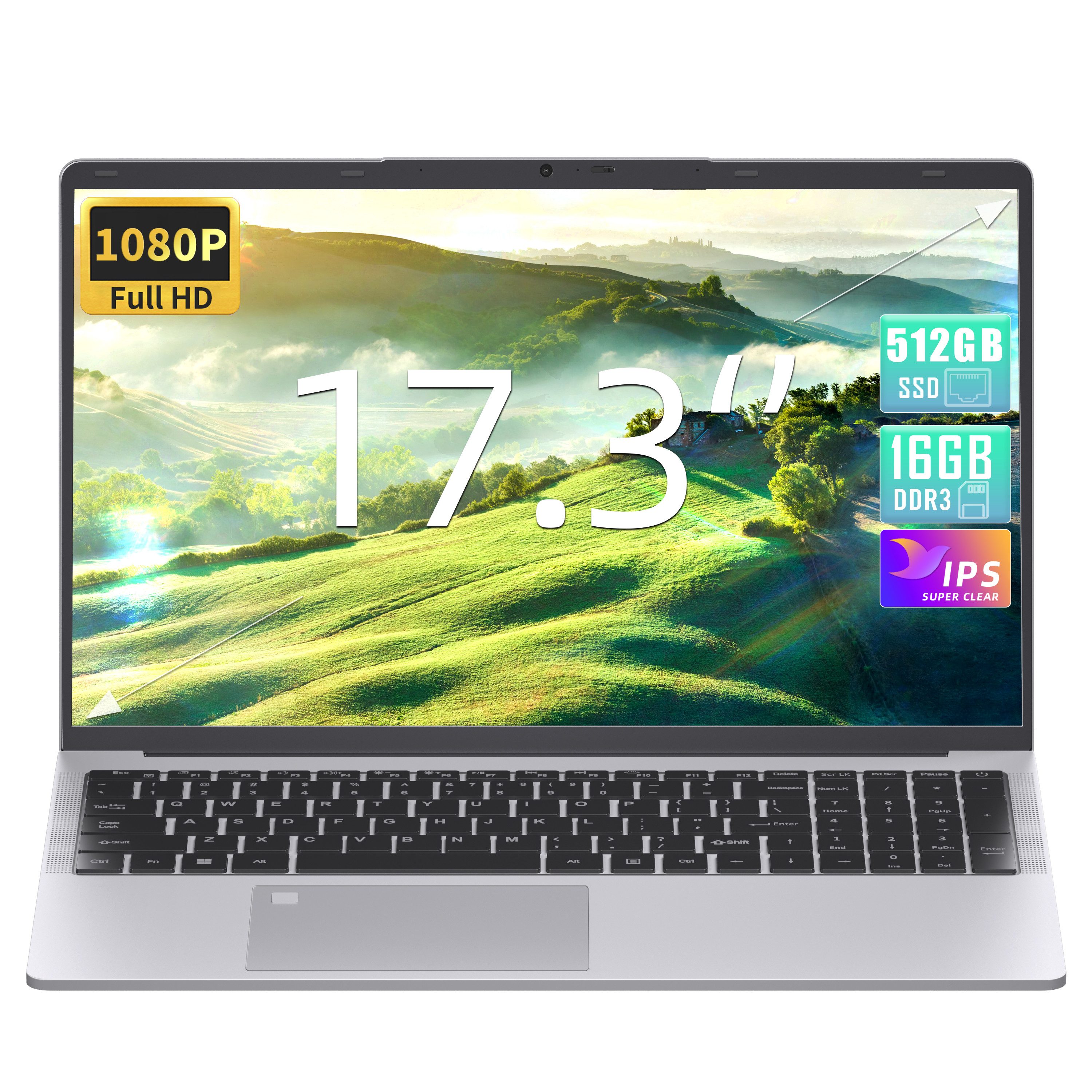 Rumtuk 17,3-Zoll-Laptop für Arbeit und Studium, FHD-IPS-Display Notebook (Pentium 6500Y, 16 GB, 512 GB SSD, Fingerabdrucksensor, WLAN/USB 3.0/Bluetooth/HDMI)