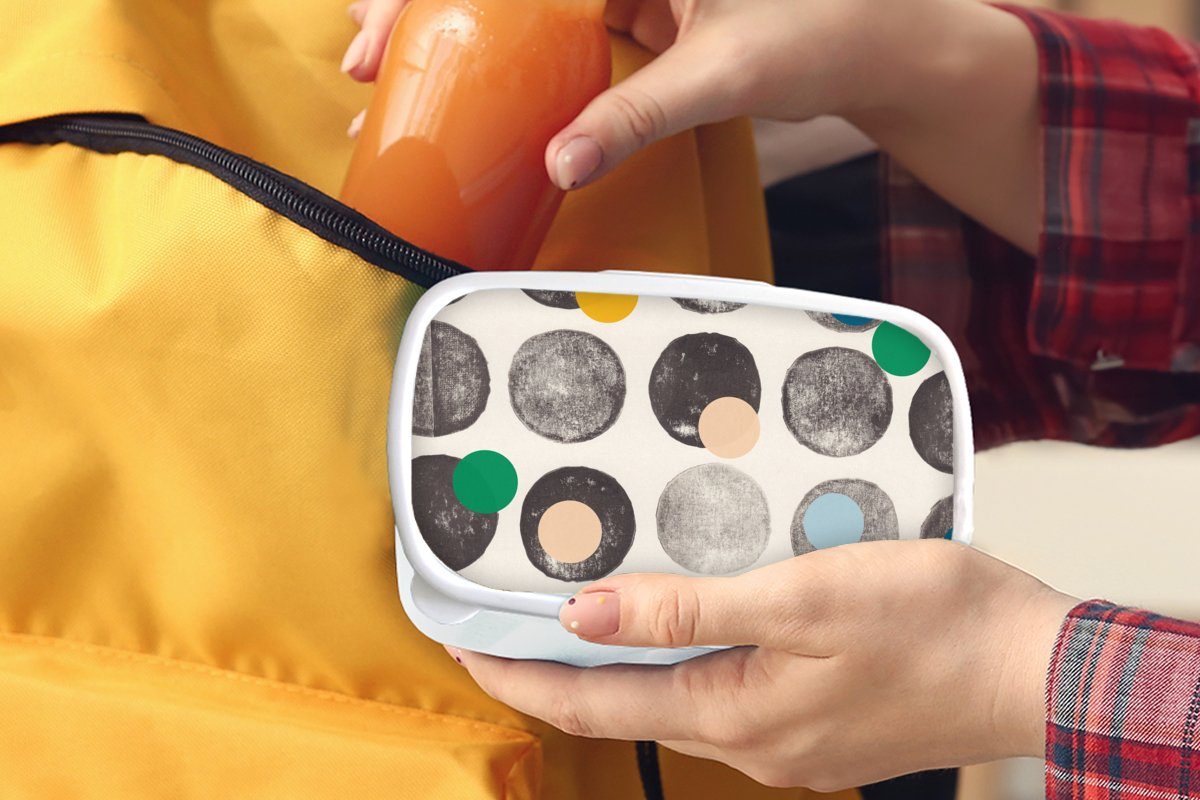 Pastell, für Erwachsene, weiß für Kinder - Brotdose, Kreise Kunststoff, Jungs - - Mädchen und Brotbox Farben Abstrakt MuchoWow (2-tlg), und Lunchbox