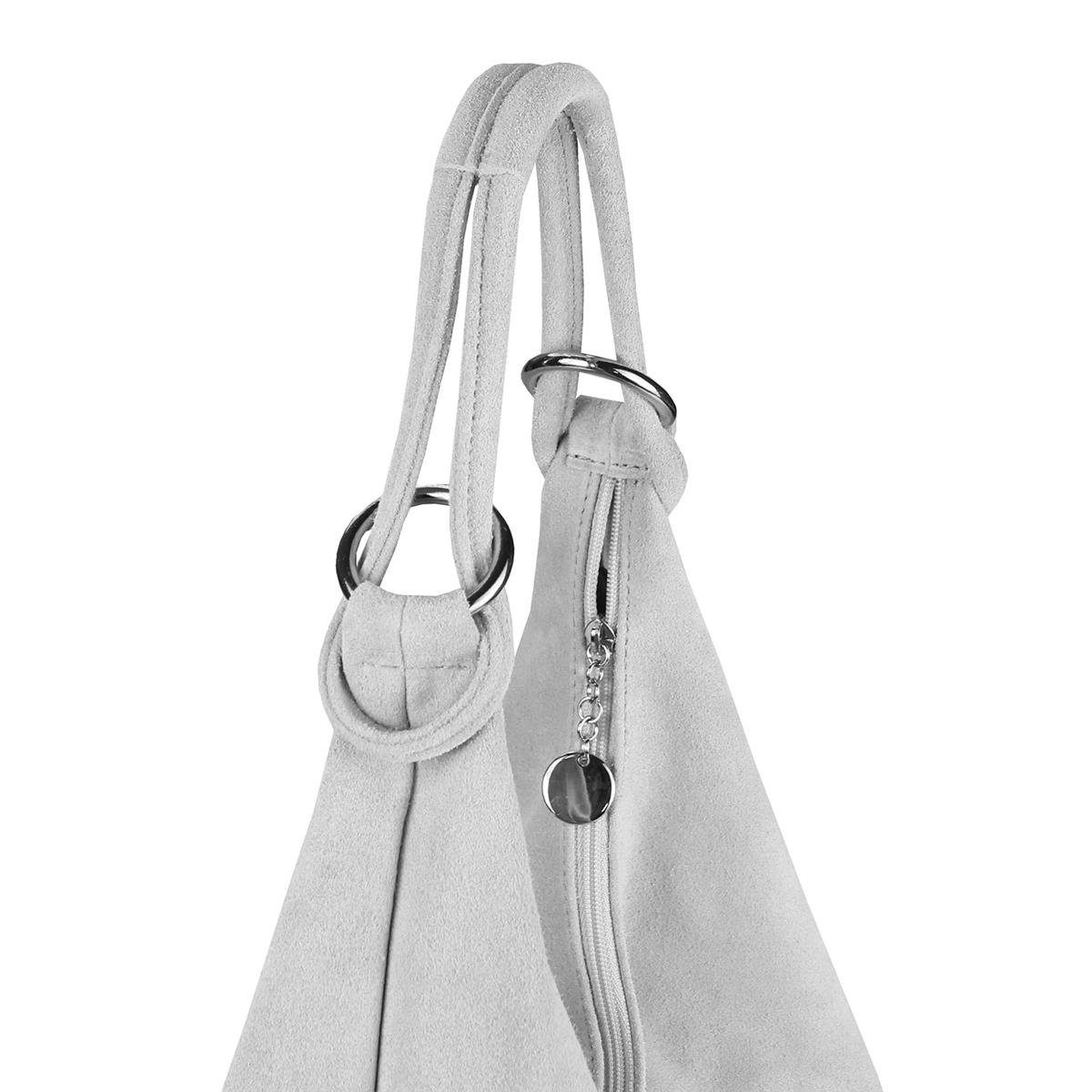 ITALYSHOP24 Schultertasche Made in Italy Damen Leder Tasche Shopper Umhängetasche Hobo Beutel Bag, Henkeltasche Veloursleder Alltagstasche, unter dem Arm tragbar, leicht