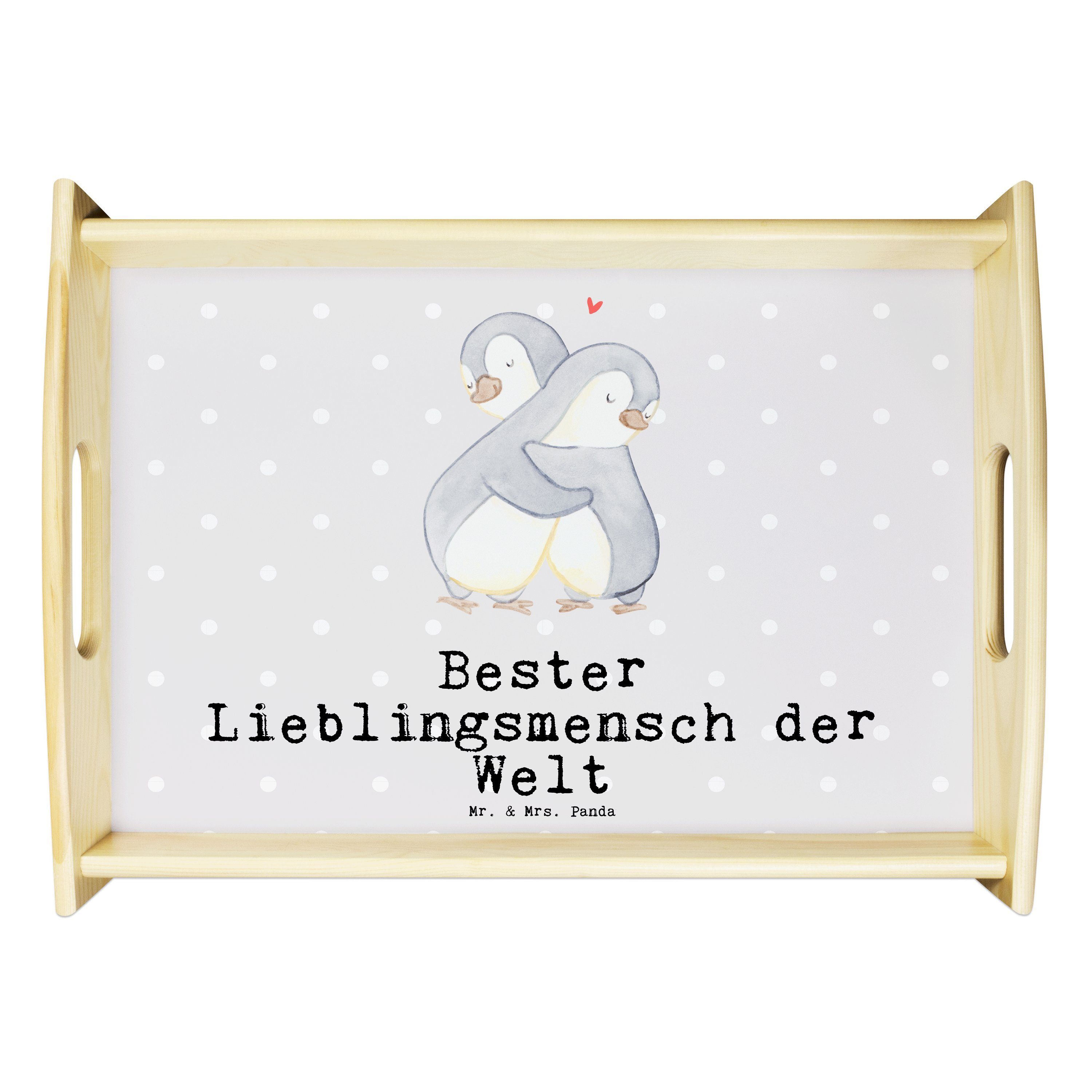 Mr. - Welt - Pastell Fr, & lasiert, Grau Tablett Bester Geschenk, Panda Pinguin Echtholz Mrs. Lieblingsmensch der (1-tlg)