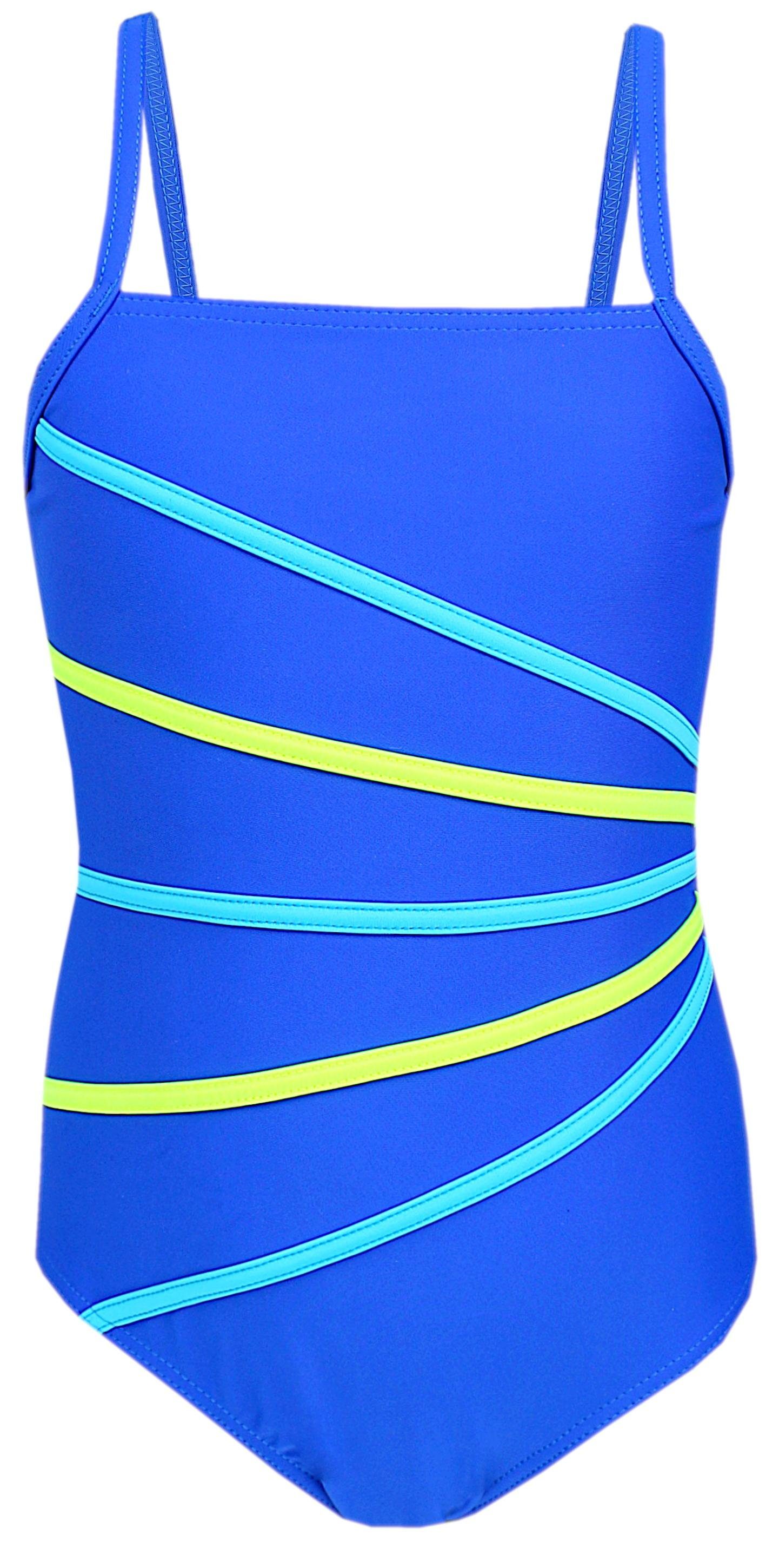 Aquarti Badeanzug Aquarti Mädchen Badeanzug mit Spaghettiträgern Streifen Kornblumenblau / Streifen Gelb Blau