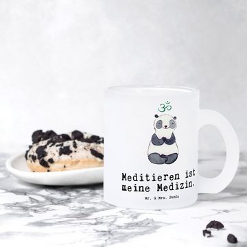 Mr. & Mrs. Panda Teeglas Panda Meditieren - Transparent - Geschenk, Tasse, Hobby, Schenken, Sp, Premium Glas, Liebevolles Design