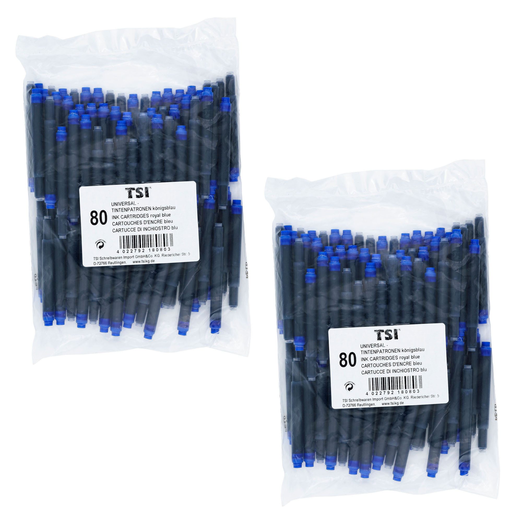 TSI Tintenpatronen Universal 160er (2x 80er), königsblau für Füller (Lamy, Tintenpatrone