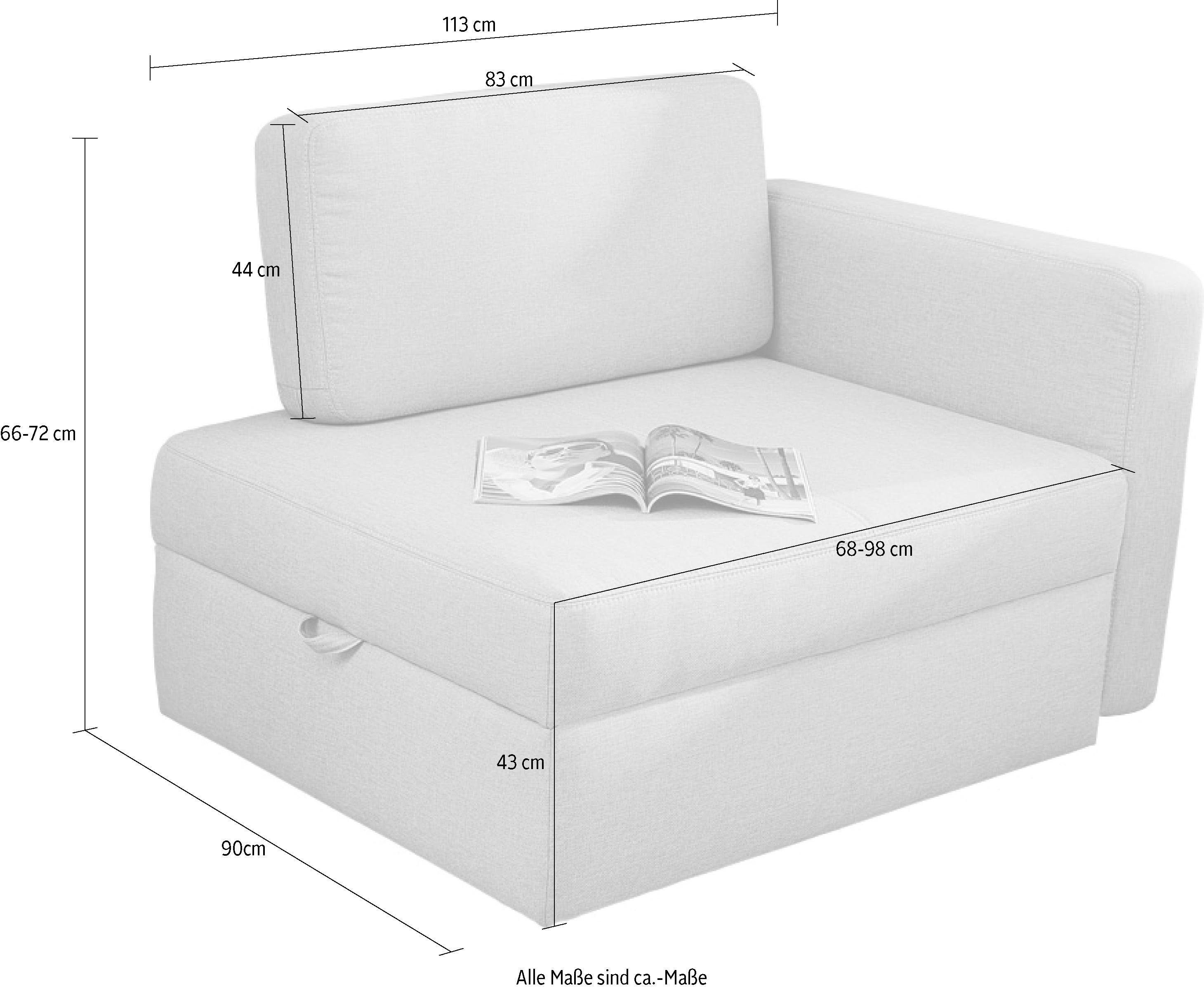 Jockenhöfer Gruppe Sessel ein Liegefläche platzsparend, verwandelbar Gästebett, cm hellgrau Youngster, in 84x201