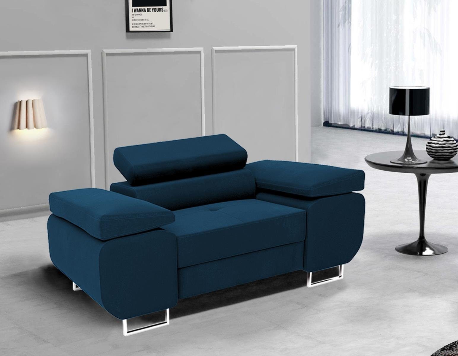 Beautysofa Relaxsessel Vild (Polstersessel), mit verstellbaren Kopfstützen, breite Armlehnen, im modernes Stil marineblau (monolith 77)