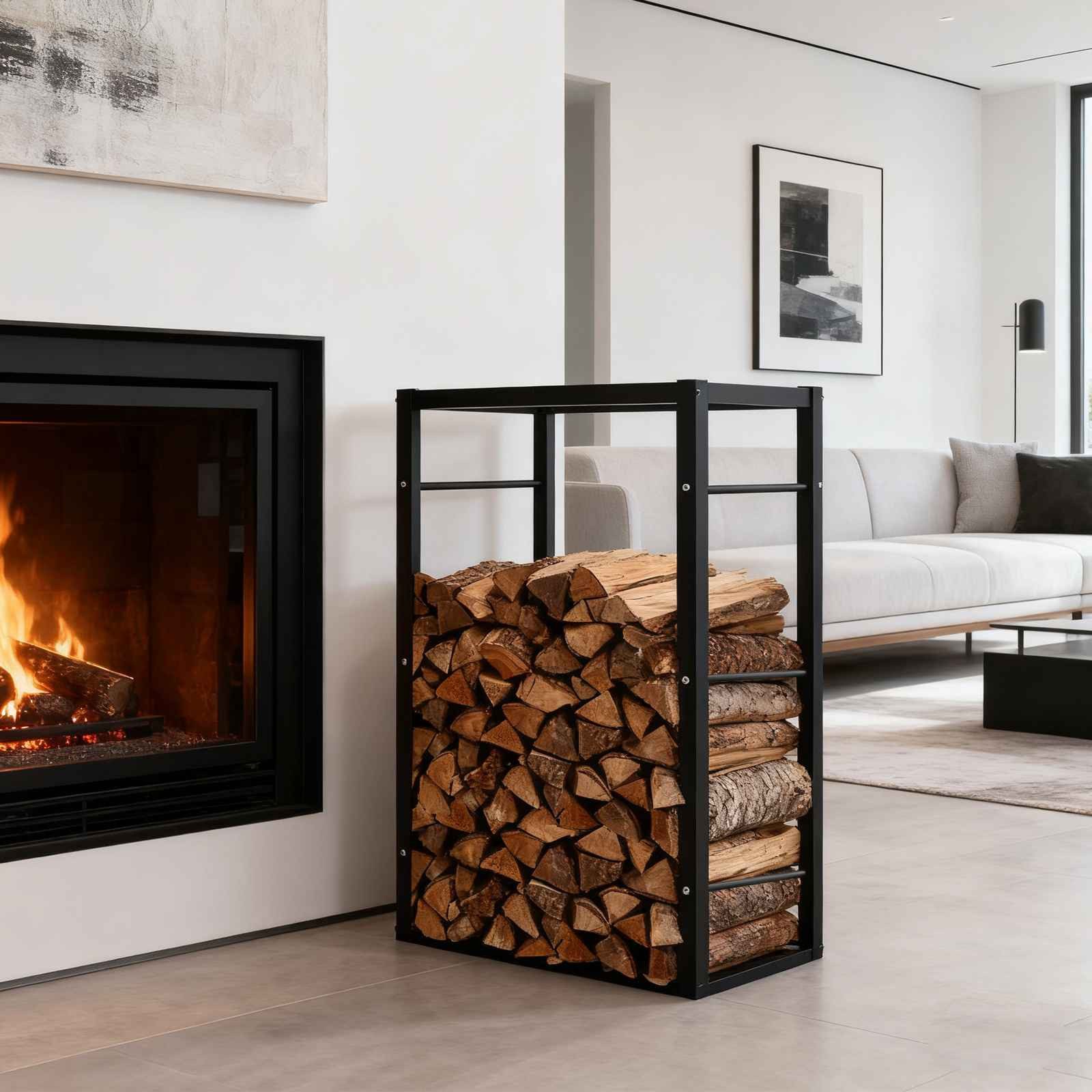 BBWL Kaminholzregal Kaminholzregal aus Metall mit 200 kg Tragkraft, BxTxH:50x28.5x94.5 cm, stabiles Brennholzregal mit Bodenschutz für Kamin & Wohnbereich