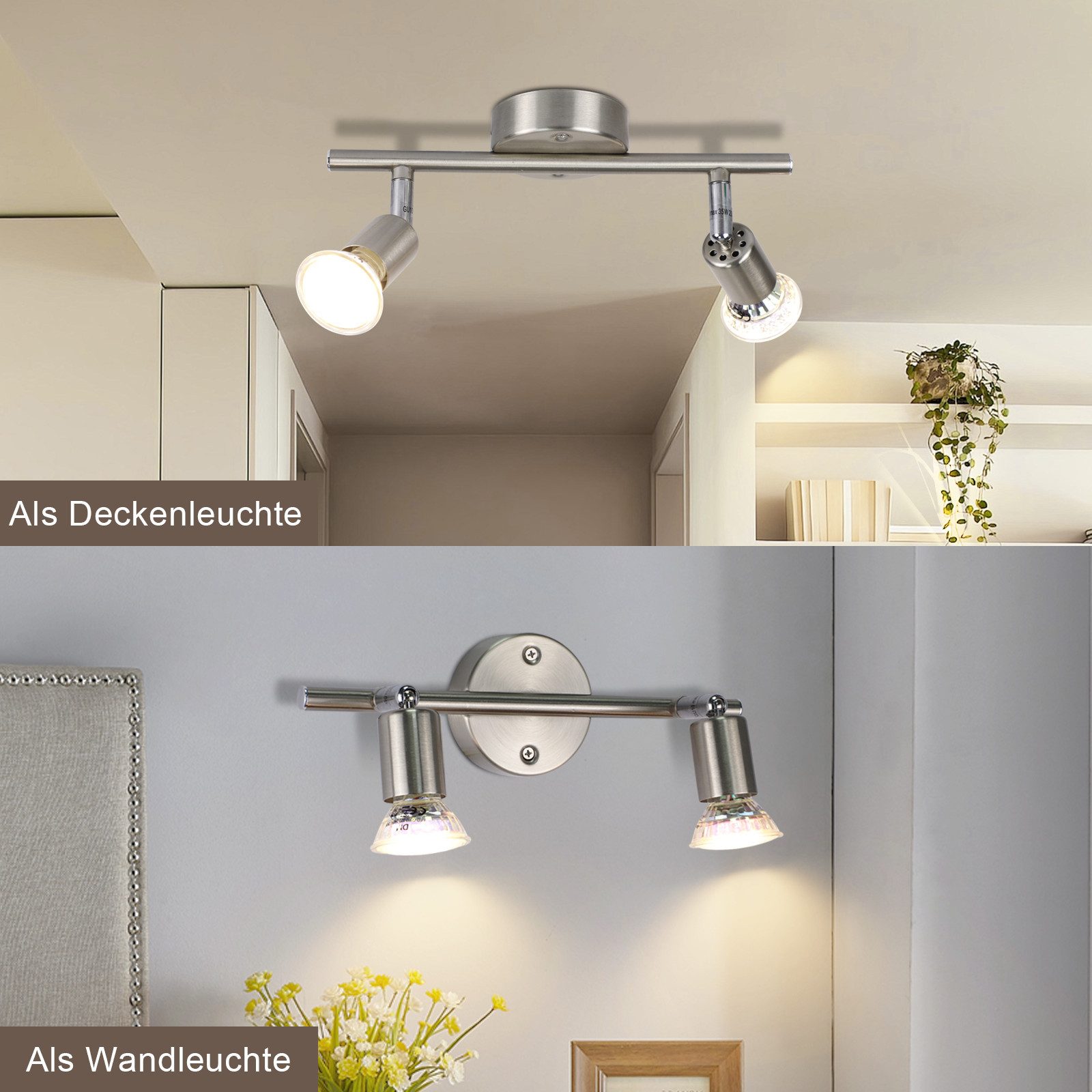 ZMH Deckenstrahler GU10 1/2/3/4 Flammig Modern Deckenleuchte Flur Leuchtmittel Enthalten, LED wechselbar, Schwenbar 350° Industrial Schlafzimmerlampe – Bild 5 von 5