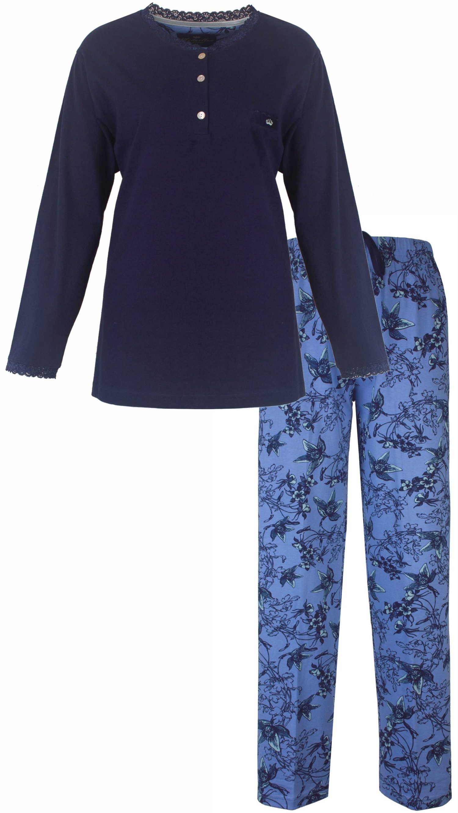 Medaillon Schlafanzug Damen Pyjama lang (2 günstig online kaufen