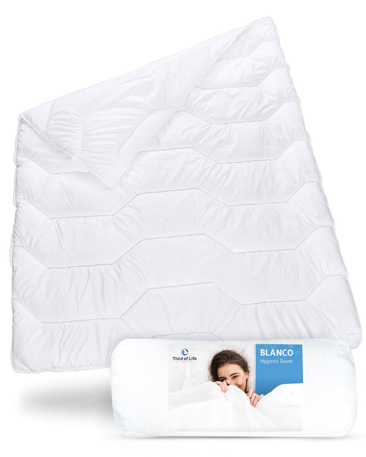 Third of Life 4-Jahreszeitenbett Ganzjahresdecke BLANCO mit Sanitized®-Schutz, Füllung: silikonisierte Kunstfaser, Bezug: Superweiche Microfaser mit Peachskin-Veredelung, geeignet