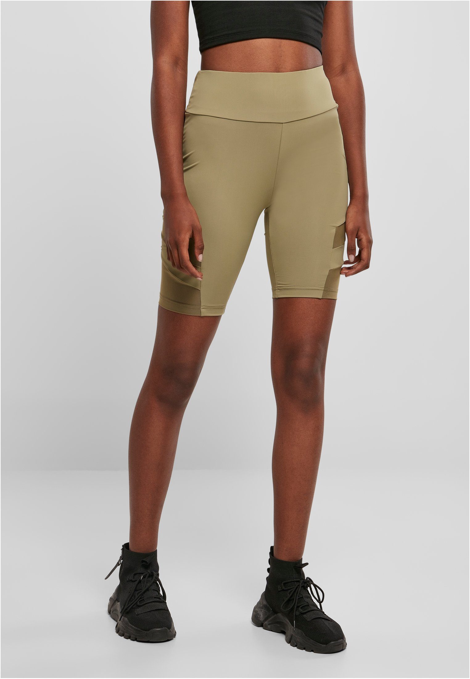 URBAN CLASSICS Stoffhose Damen Ladies High (1- tlg), Tech Cycle Netz-/Mesheinsätze Mesh Shorts Waist
