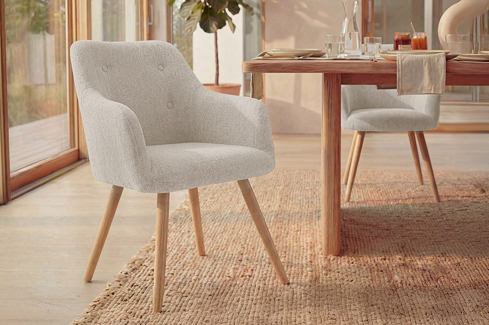 riess-ambiente Esszimmerstuhl SCANDINAVIA MEISTERSTÜCK beige/natur- Strukturstoff, Gummibaum, massiv (Einzelartikel, 1 St), Nordischer Stuhl - ideal für Esszimmer, Wohnbereich oder Homeoffice