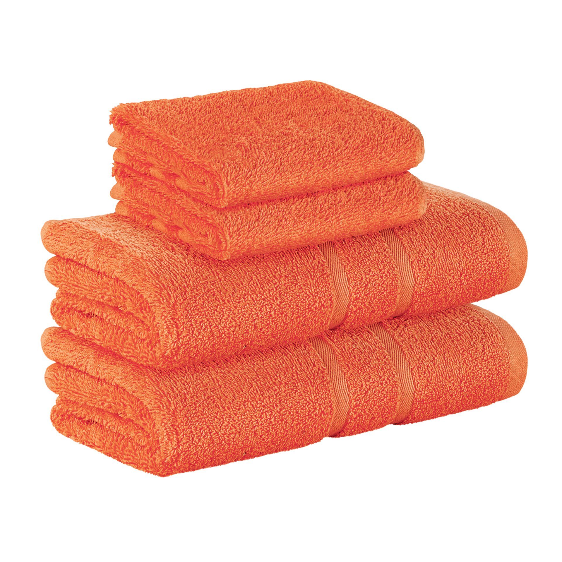 StickandShine Handtuch 2x Gästehandtuch 2x Handtücher als SET in verschiedenen Farben (4 Teilig) 100% Baumwolle 500 GSM Frottee 4er Handtuch Pack, 100% Baumwolle 500GSM Orange