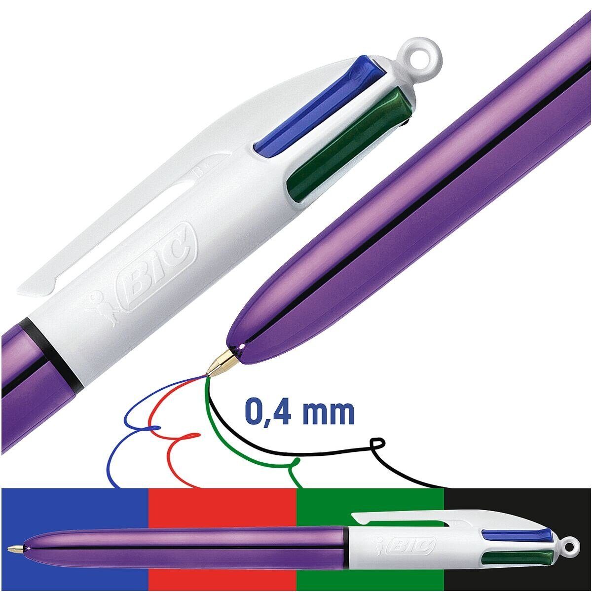 BIC Kugelschreiber 4 Colours Shine, 4 Farben in einem Stift violett