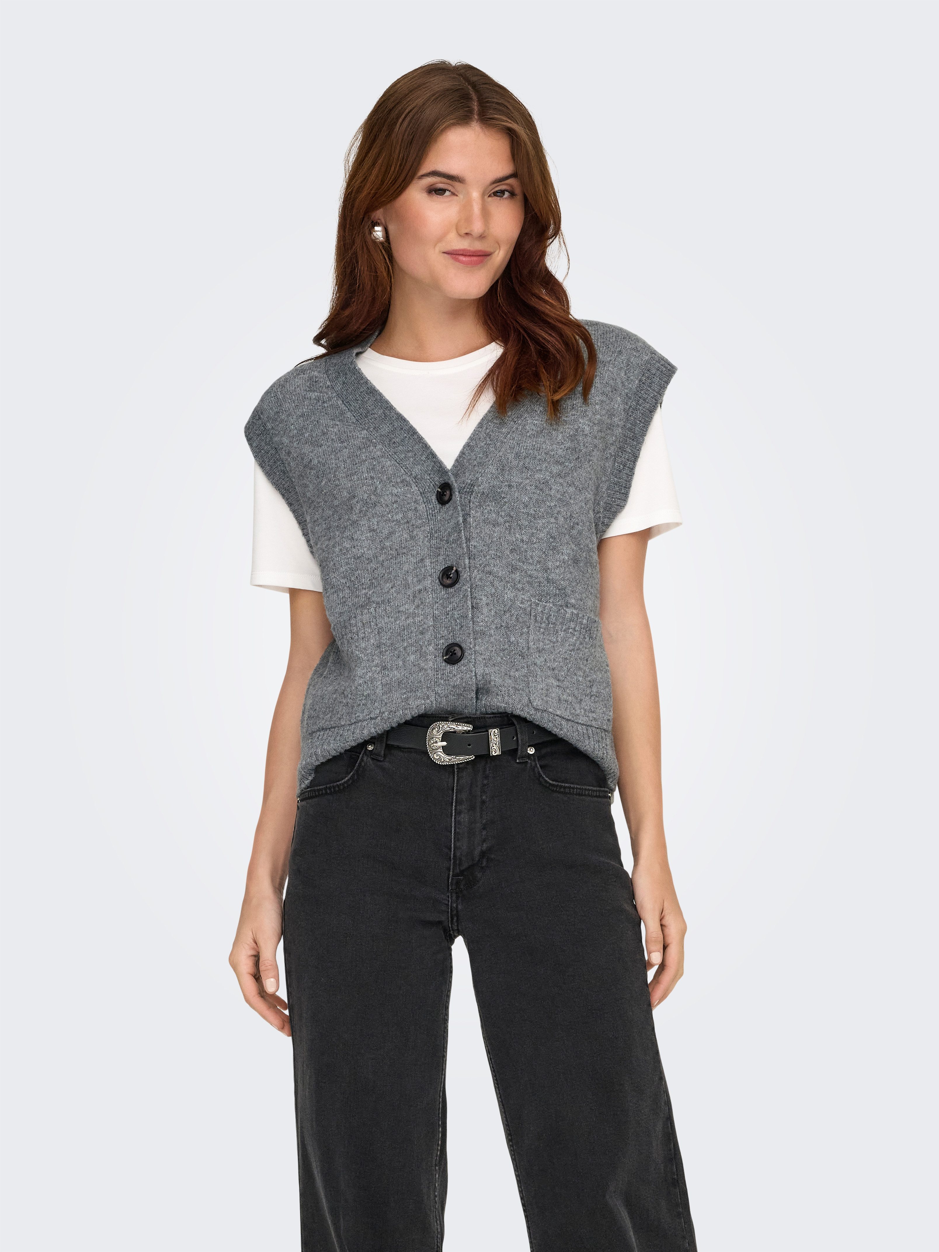 JDY Strickweste JDYSUPER S/L V-NECK VEST KNT NOOS Materialmix