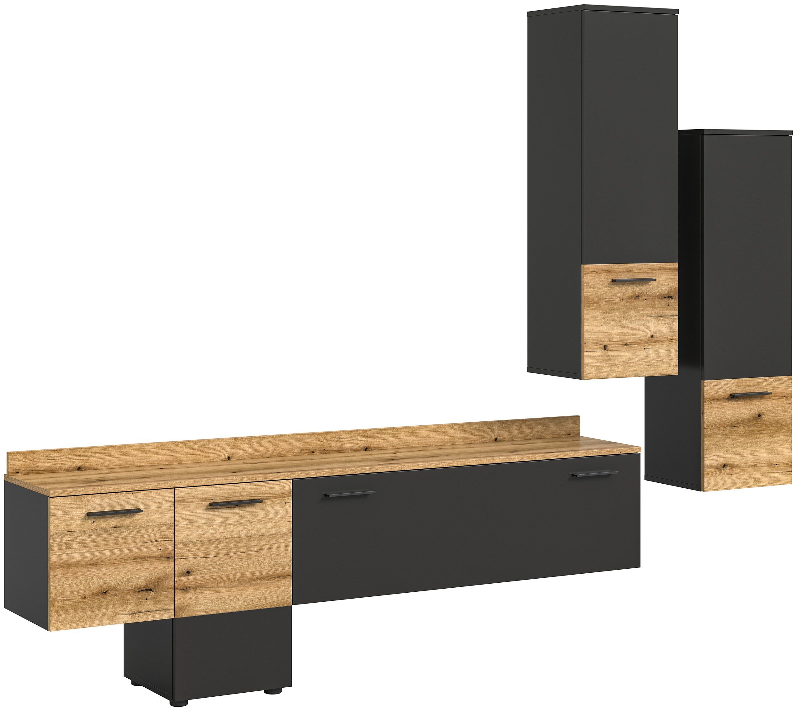 Newroom Wohnwand George, Wohnwand Grau Schrankwand Anbauwand Industrial Modern Wohnzimmer Sc...