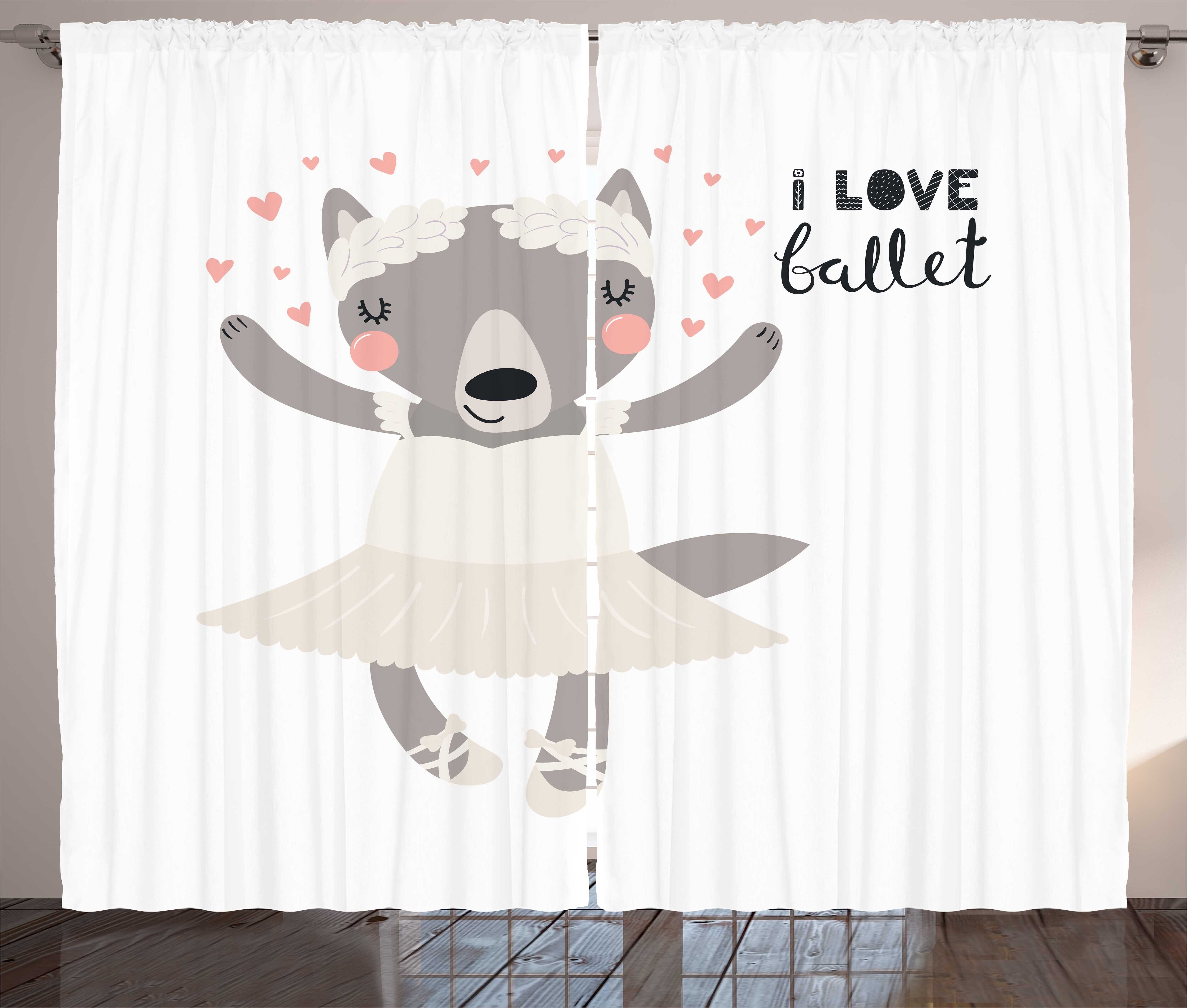 Gardine Schlafzimmer Kräuselband Vorhang mit Schlaufen und Haken, Abakuhaus, Karikatur Ballerina Wolf in einem Tutu