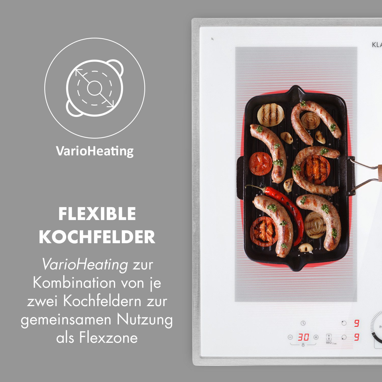 Klarstein Induktions-Kochfeld Delicatessa 60 Prime, Einbau Glaskeramikkochfeld 4 Platten Elektro Einbaukochfeld Induktion