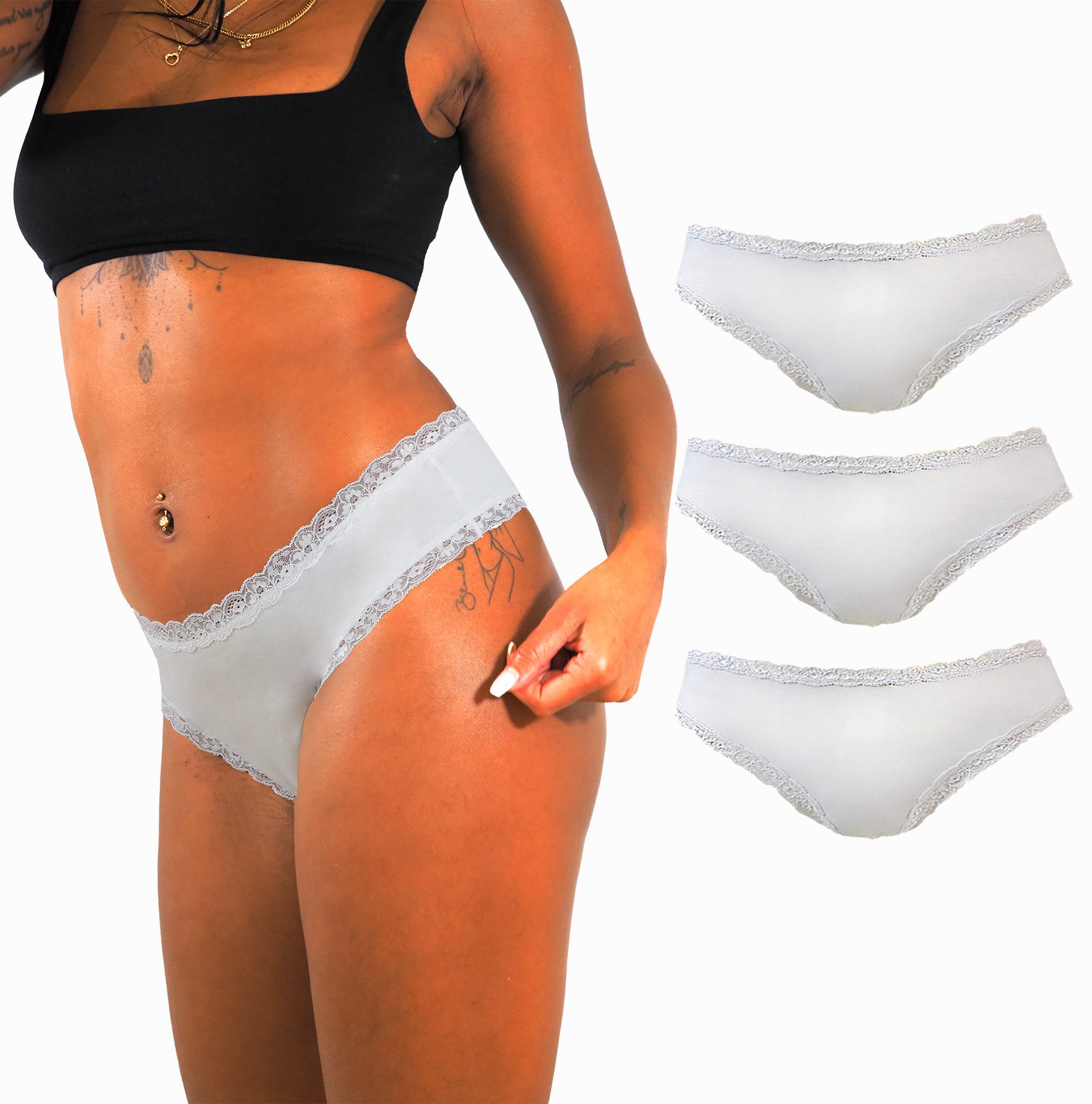 Benonetti Brasilslip Damen Slip Unterhose Brazilian-Slips mit Spitze (3er P günstig online kaufen