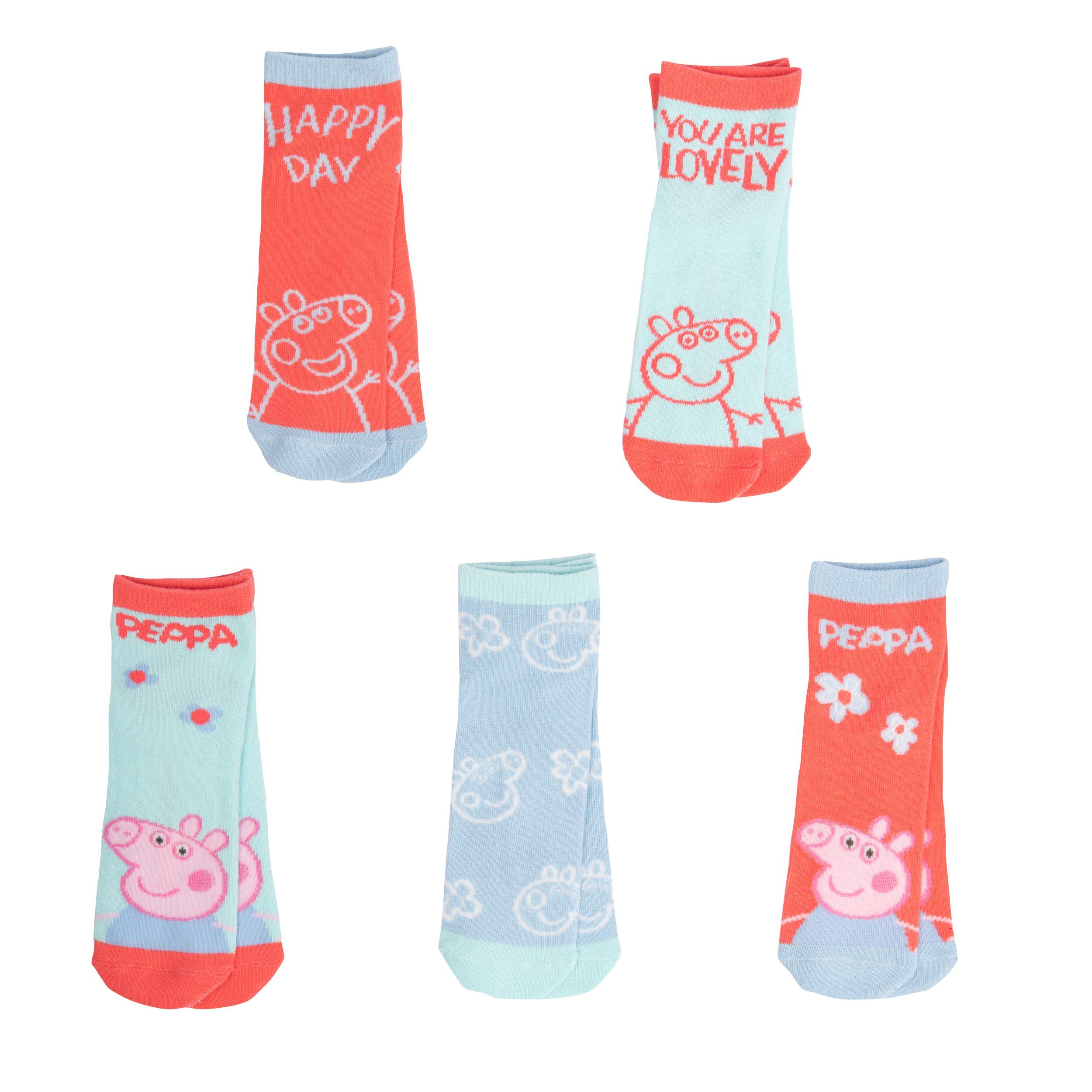 Socken Mädchen (5er Pack) United Wutz Socken Labels® Peppa für Orange/Blau