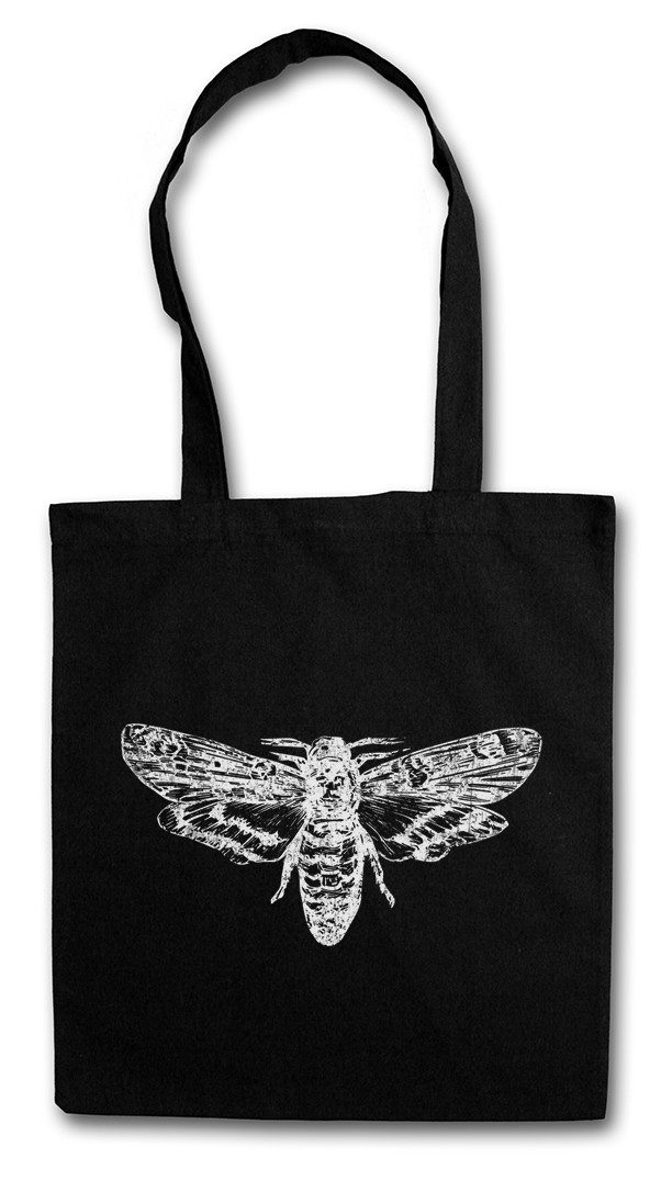 Beuteltasche Moth Stofftasche Motte Death Skelett Skeleton Black White Mothman