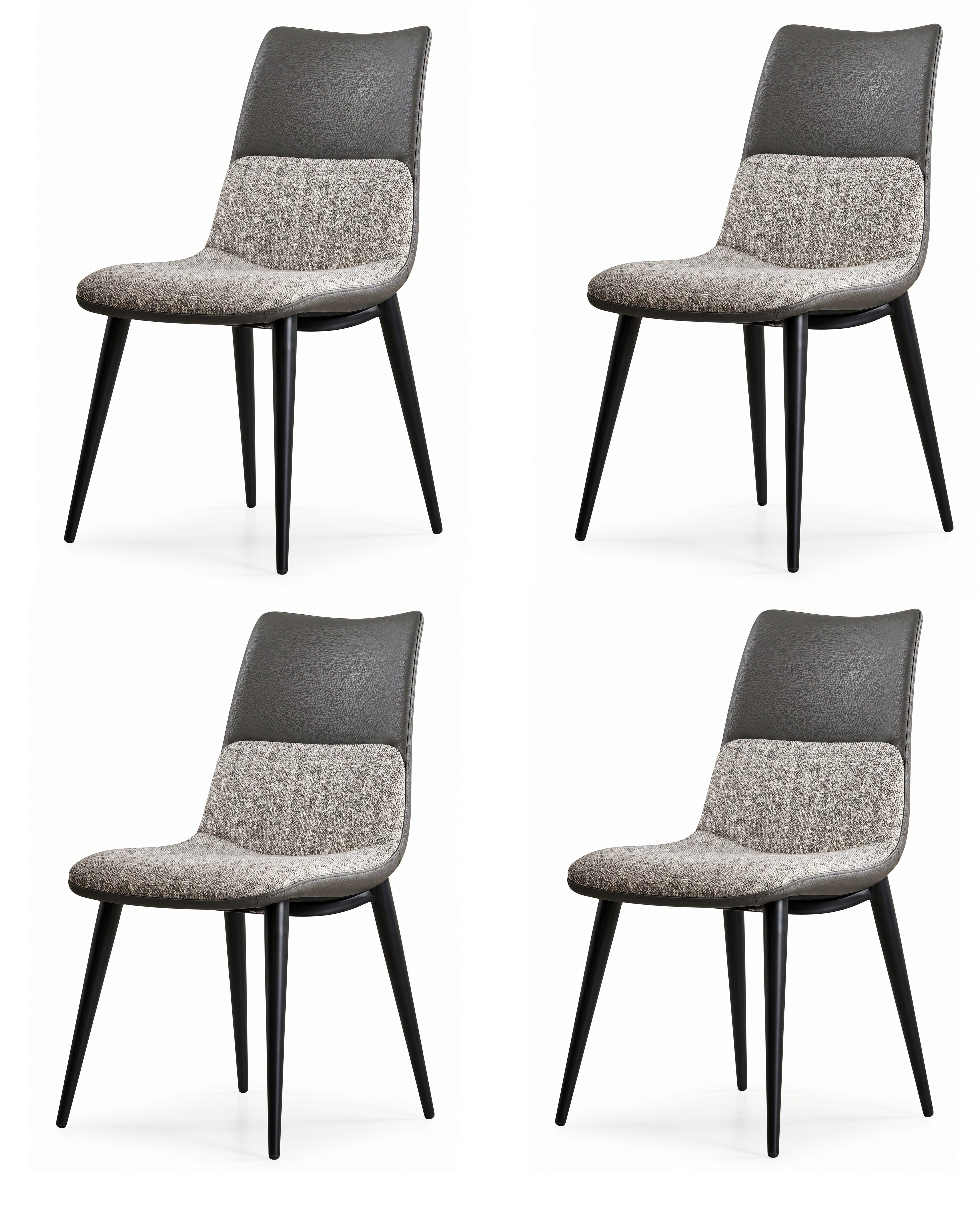 Xlmoebel Sitzgruppe Modern Esszimmerstühle 4x Set Grau Kunstleder Kombi Beine Solide, (4-tlg., 4er-Set)