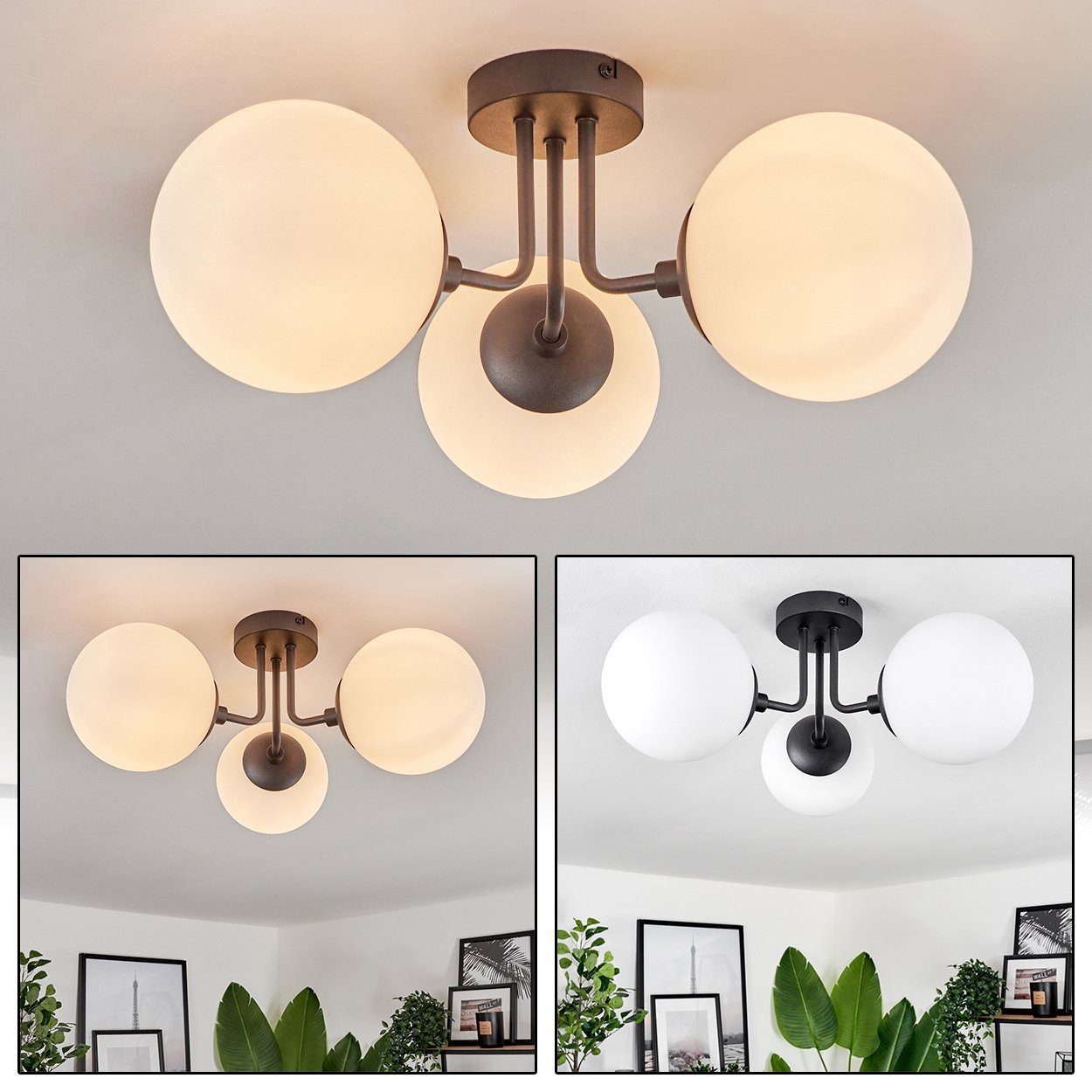 hofstein Deckenleuchte moderne Deckenlampe aus Metall/Glas in Schwarz/Milch günstig online kaufen