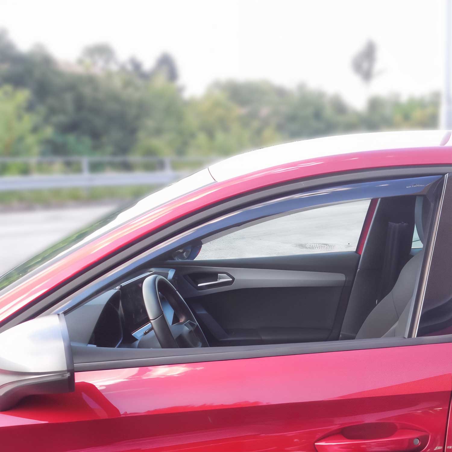 OMAC Lüftungsgitter Windabweiser Regenabweiser für Seat Leon 2020-2024 Dunkel Acryl 2tlg (2 St), Aerodynamisch, Einfache Montage, Waschstraßenfest
