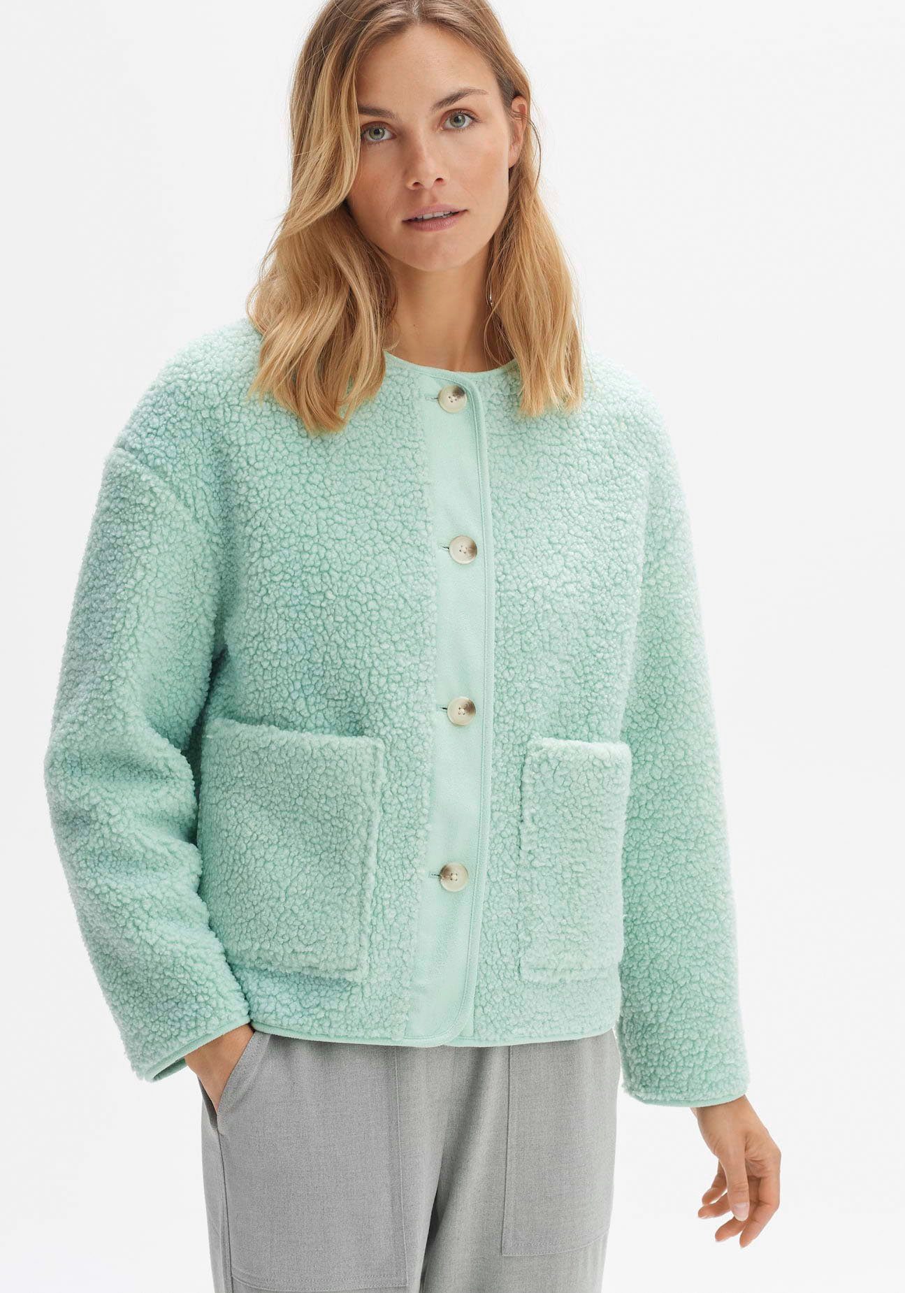 OPUS Plüschjacke Jupina mit Eingrifftaschen PALE MINT