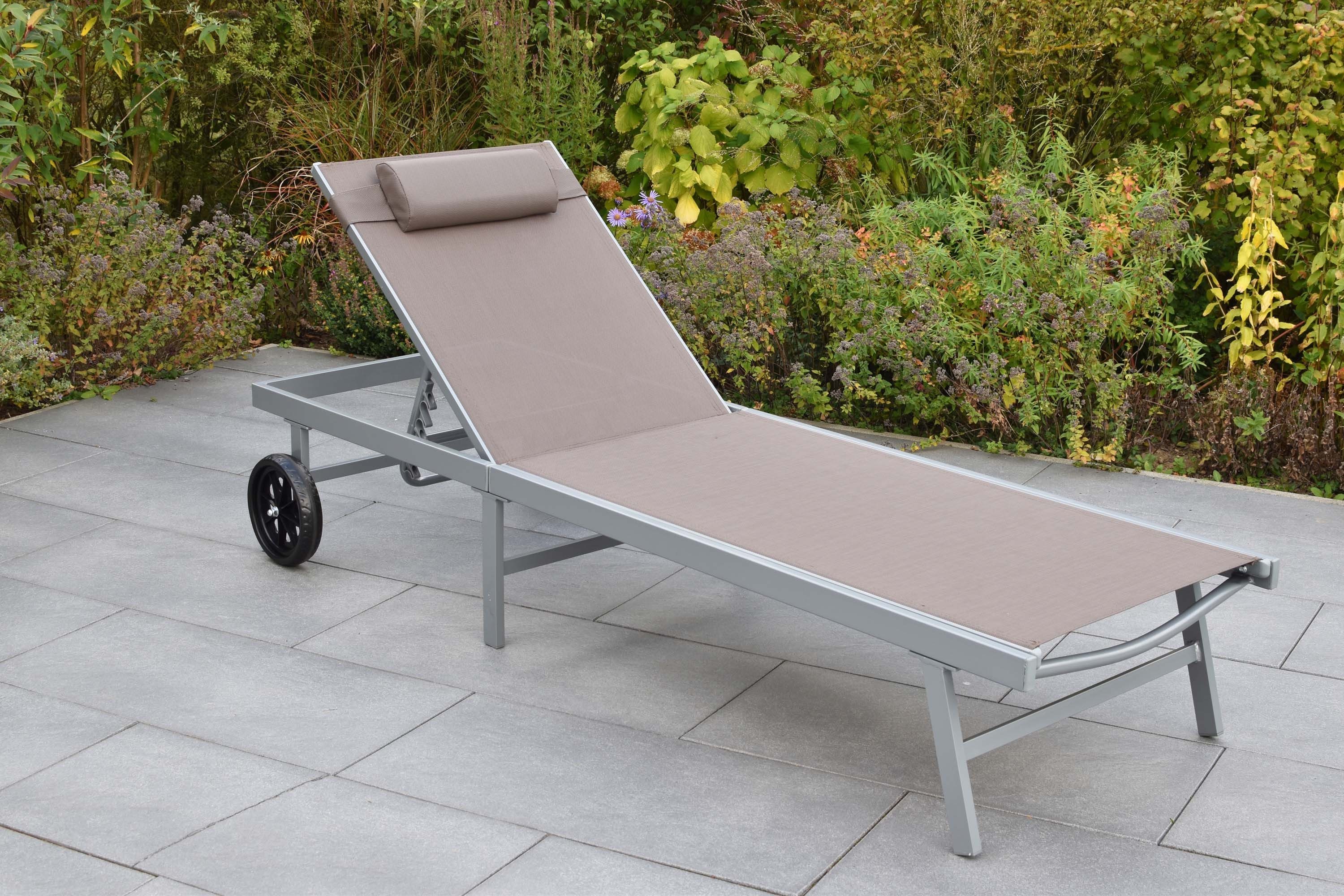 MERXX Gartenliege Tessin, Set, 1 Gartenliege mit Kopfkissen, Mit Rollen, Verstellbare Rückenlehne, mit Kopfkissen