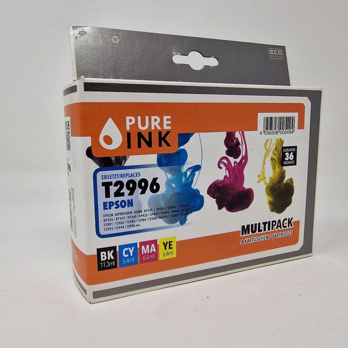 Pure Ink 4er Multipack Tintenpatronen ersetzen Epson Patronen T2996 Tintenpatrone