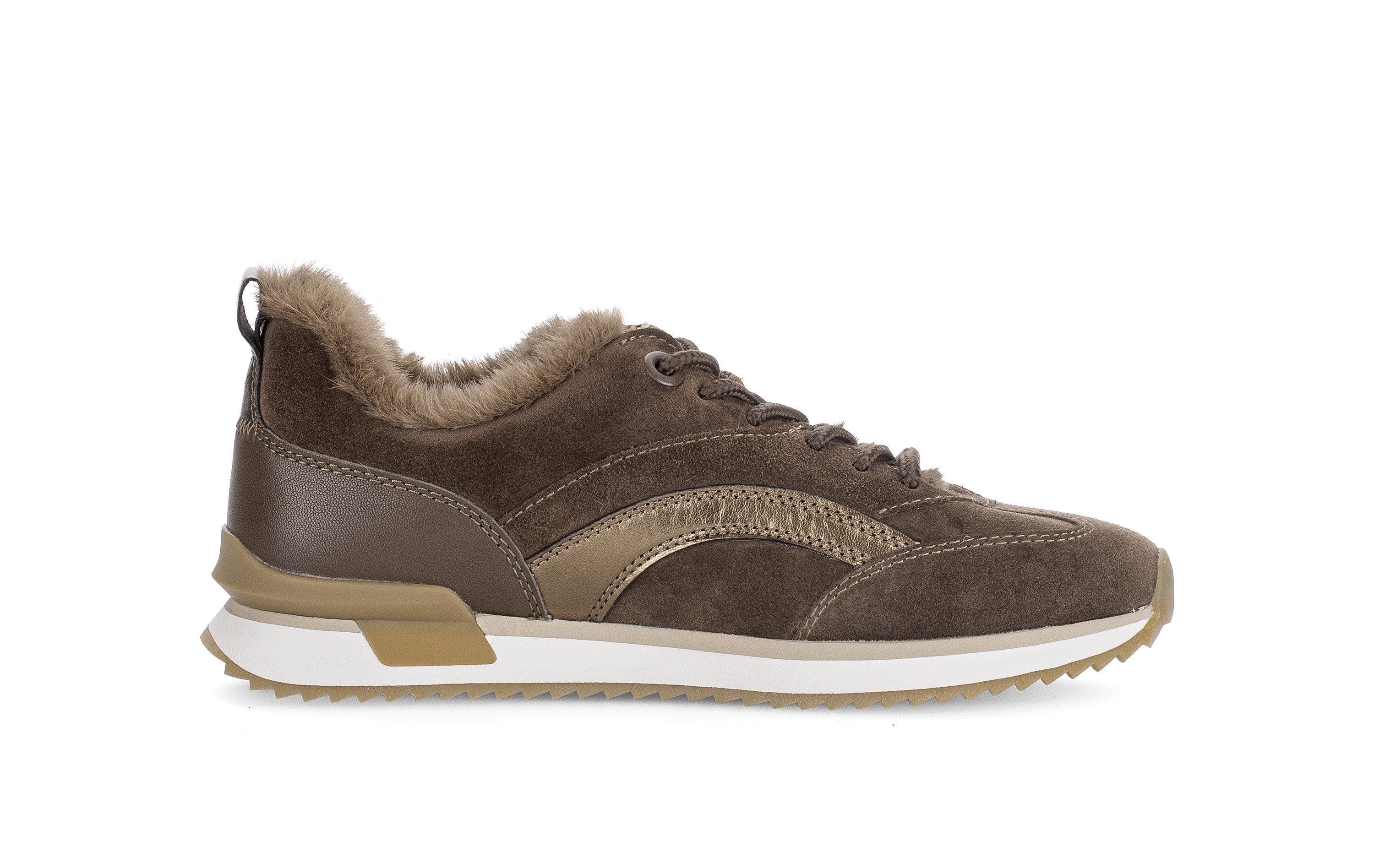 Gabor Sneaker Keilabsatz, Schnürschuh mit Fellimitat am Schaftrand, G-Weite