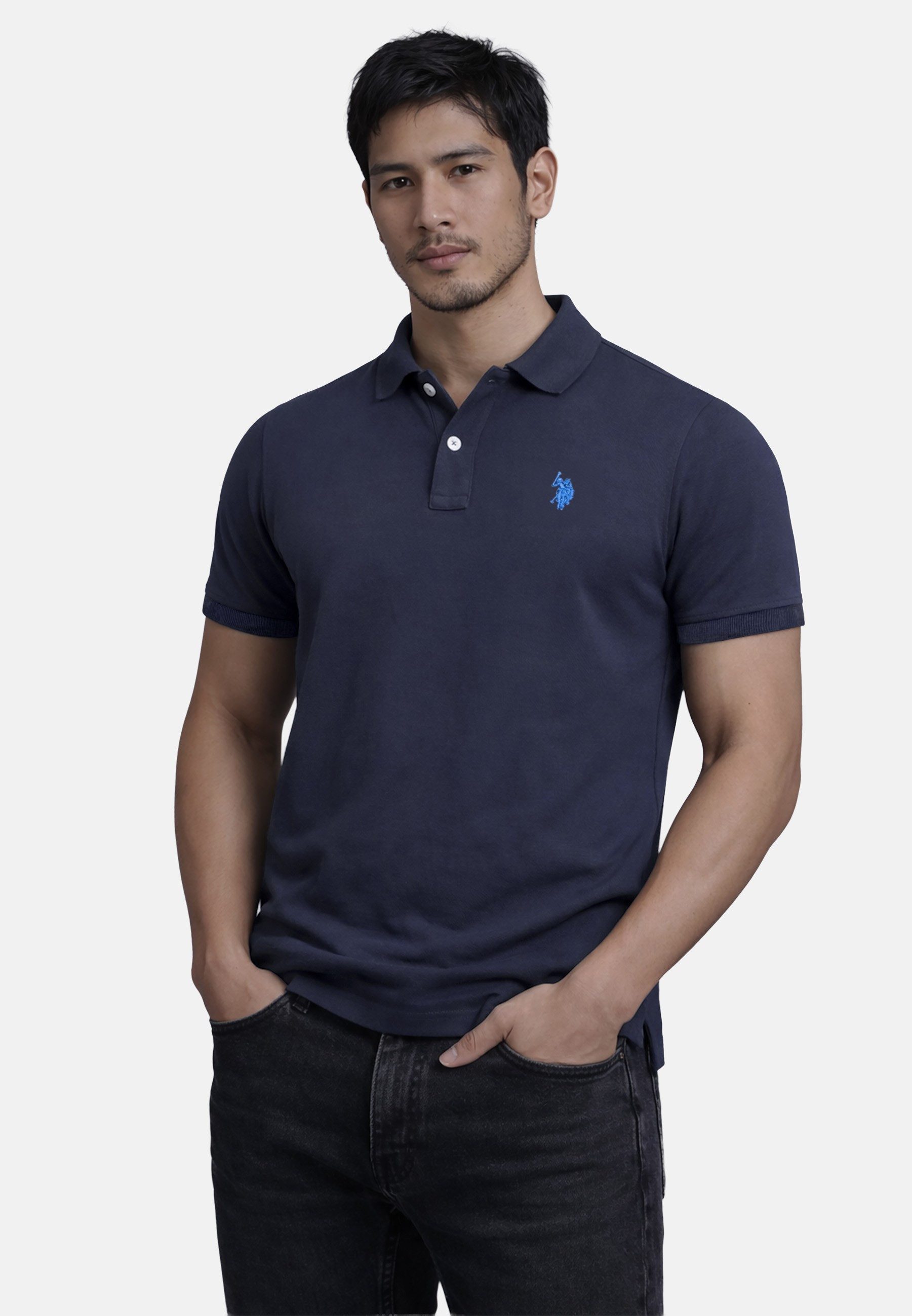 U.S. Polo Assn. Poloshirt USRyyan Piqué Shirt aus Baumwolle Poloshirt mit Knopfleiste und Logostickerei