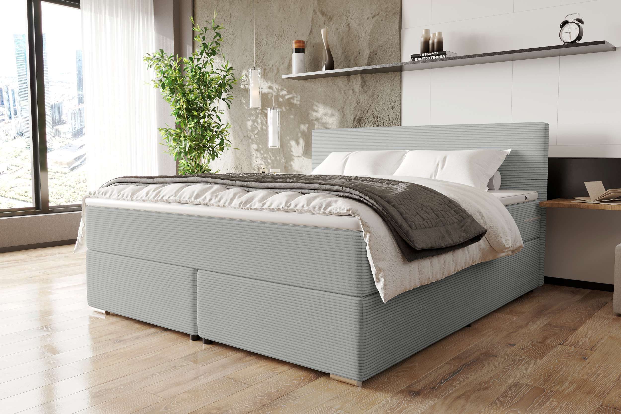 99rooms Boxspringbett Phönix (Schlafzimmerbett, Bett), mit Taschenfederkernmatratze, Topper und gepolstertem Cordstoff POSO