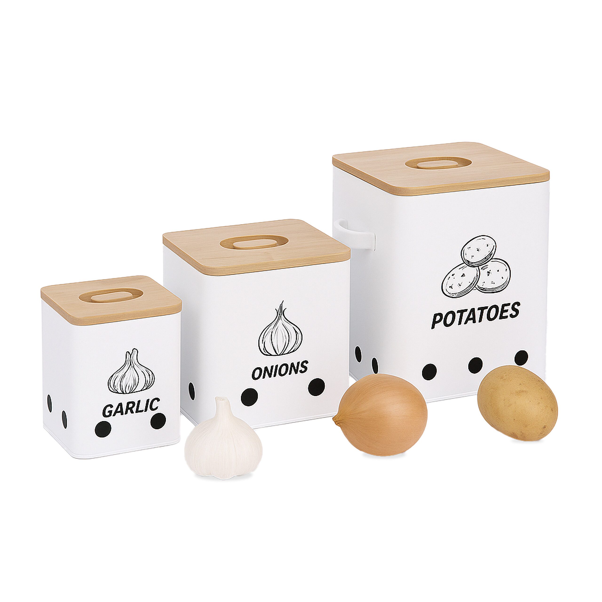 relaxdays Vorratsdose Kartoffel Aufbewahrungsbox 3er Set, Eisen, (3-tlg), weiß