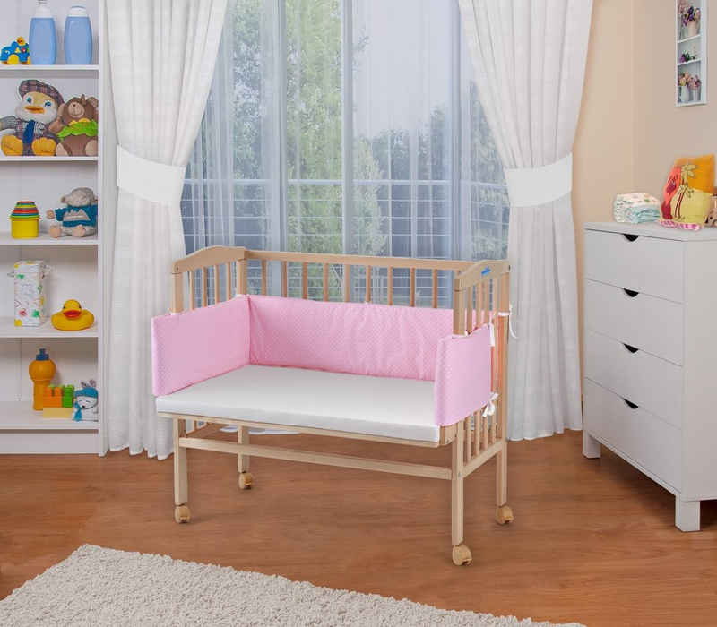 Waldin Beistellbett Baby Beistellbett, Matratze, Stoffset, Buche massiv, verstellbar