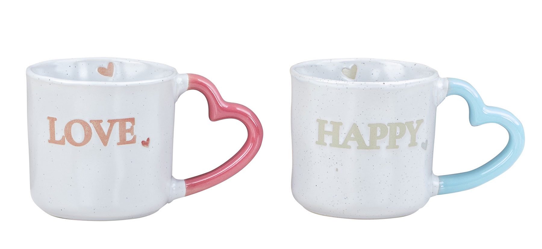 Levandeo® Tasse, 2er Set Tassen Steingut 350ml Herz Happy Love Kaffeebecher Kaffeetasse