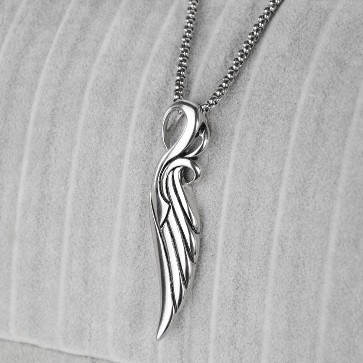 KARMA Kette mit Anhänger Flügel Edelstahl Silber Unisex 60 cm (Geschenk, Damenschmuck Herrenschmuck), Herrenhalskette Damenhalskette