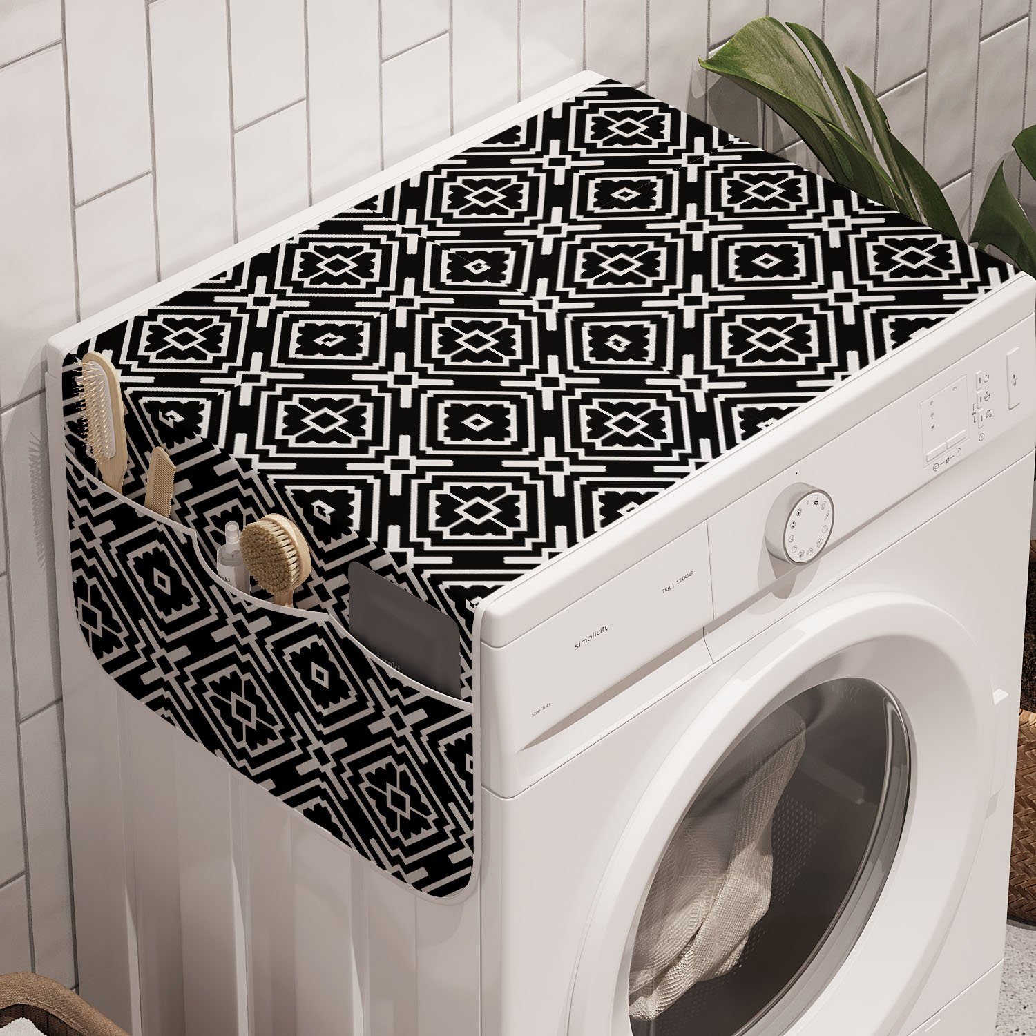 Waschmaschine Badorganizer geometrische für Klassische Rhombus Symmetrie Abakuhaus Anti-Rutsch-Stoffabdeckung und Trockner,