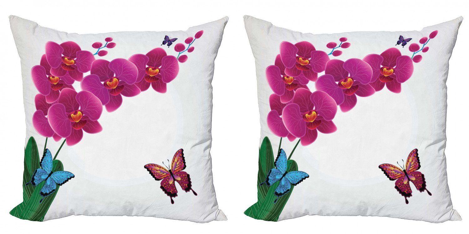 Digitaldruck, Pink Accent Modern Orchideen Bouquet (2 Doppelseitiger Schmetterlinge Abakuhaus Stück), Kissenbezüge