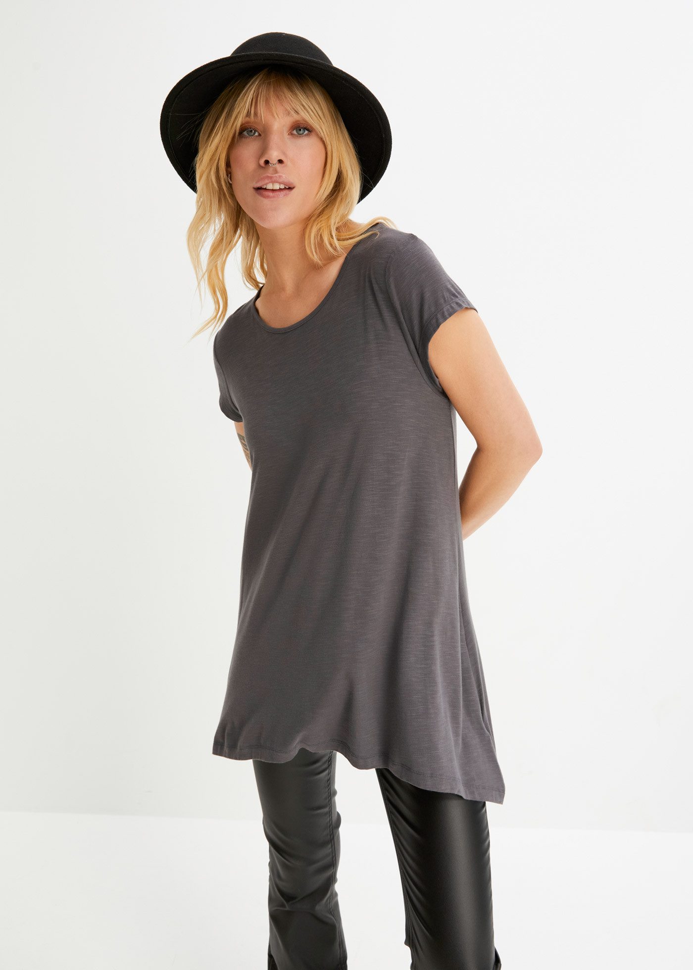 bonprix T-Shirt ausgestellte Passform, asymmetrische Länge, kurze Ärmel günstig online kaufen