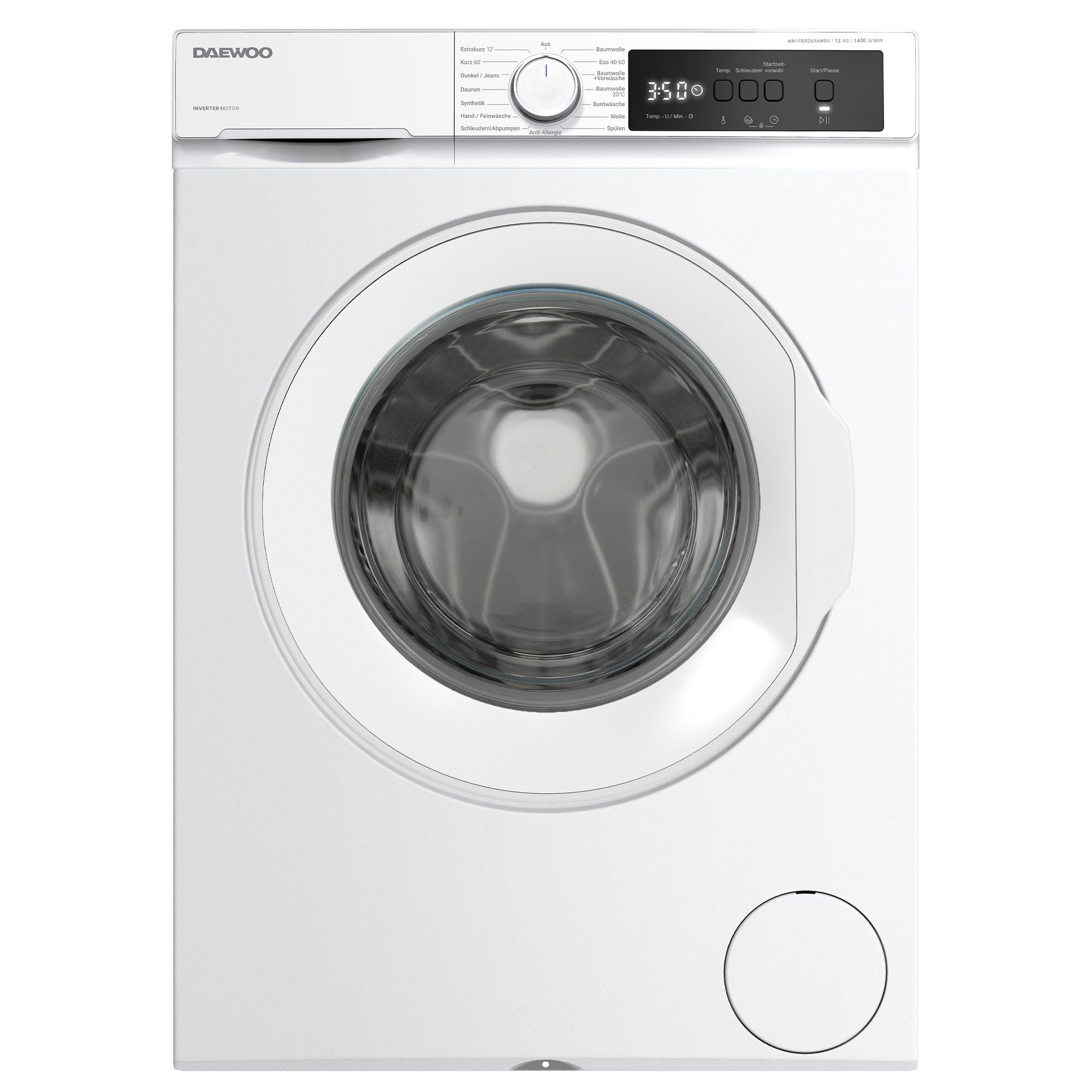 Daewoo Waschmaschine WM-FBR2694W0A-DE, 12 kg, 1400 U/min, Kindersicherung, Mengenerkennung, Überlaufschutz
