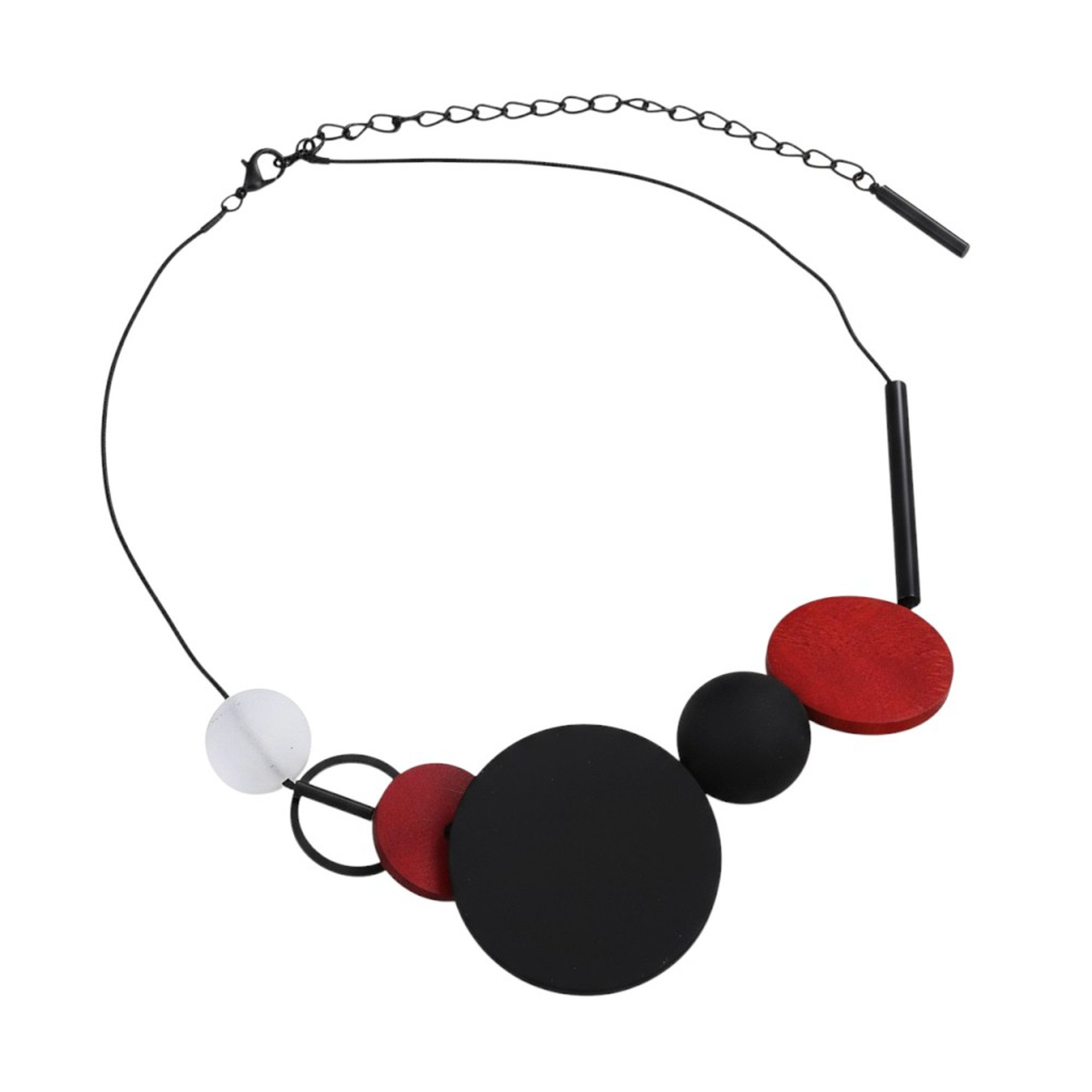 KARMA Statementkette Halskette Damen Holz 50 cm Rot Schwarz Blau Rosa od. Gelb (Damenhalskette Holzkette Statementkette modern, Kette Schmuck für Frauen verstellbar)