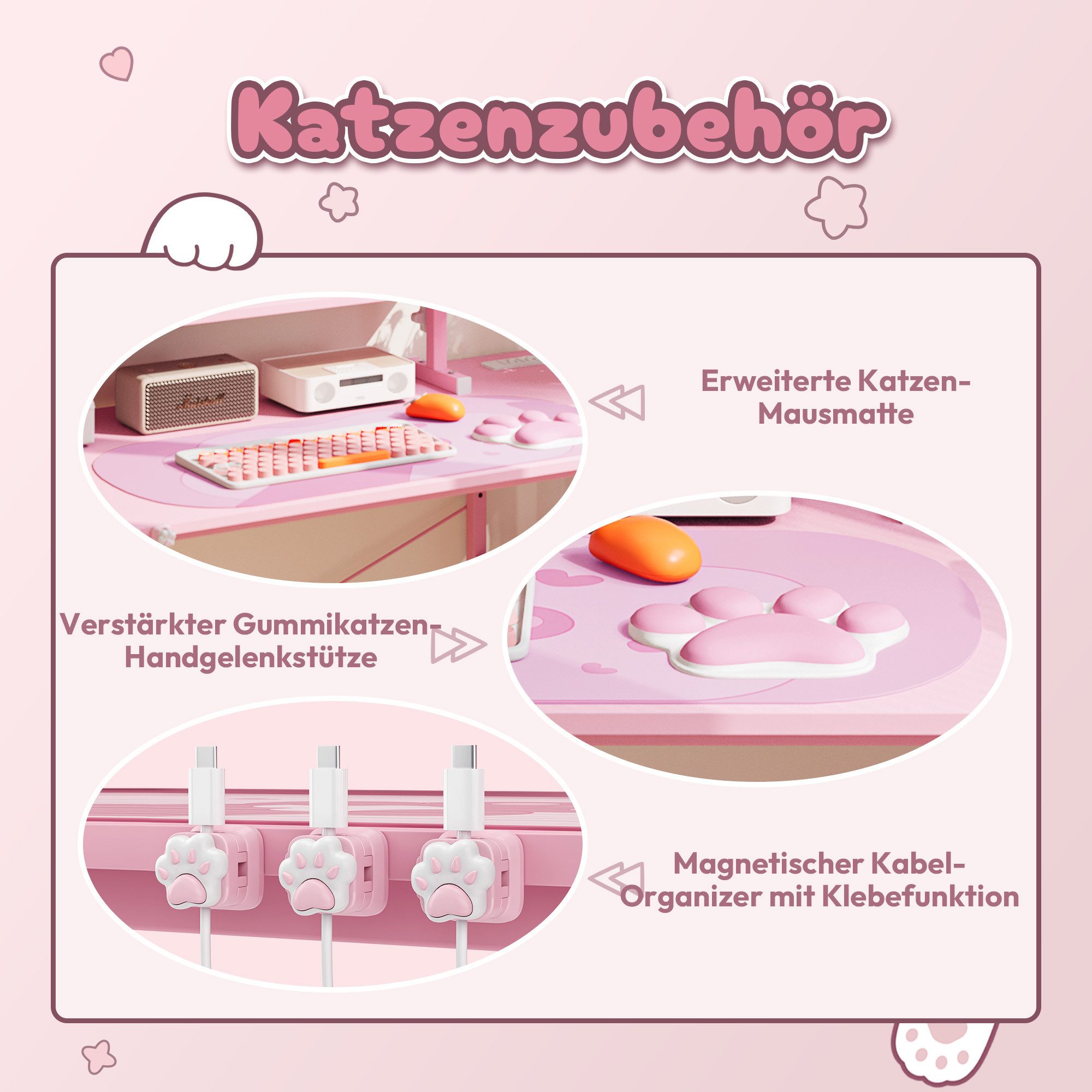 Dowinx Spieltisch Dowinx Gaming Schreibtisch mit Katzenpfoten, Steckdose & Stauraum, (1) – Bild 3 von 5