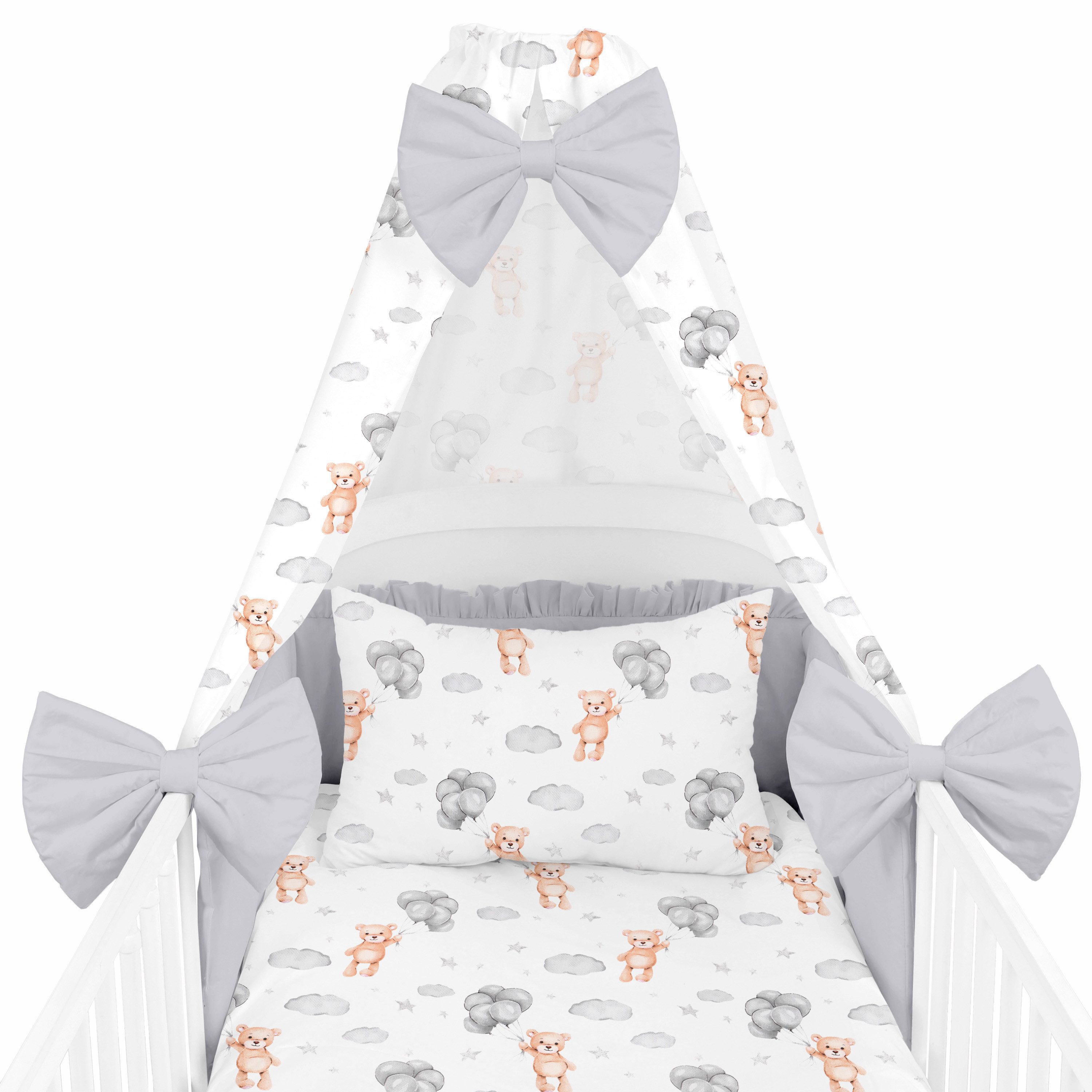 Babybettwäsche Set 7-teilig - Bettwäsche 100x135 - Kissenbezug 40x60 - mit Himmel